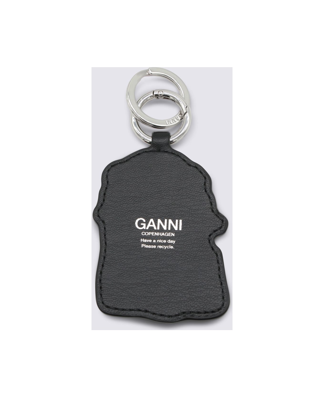 Ganni Black Leather Keyring - Black