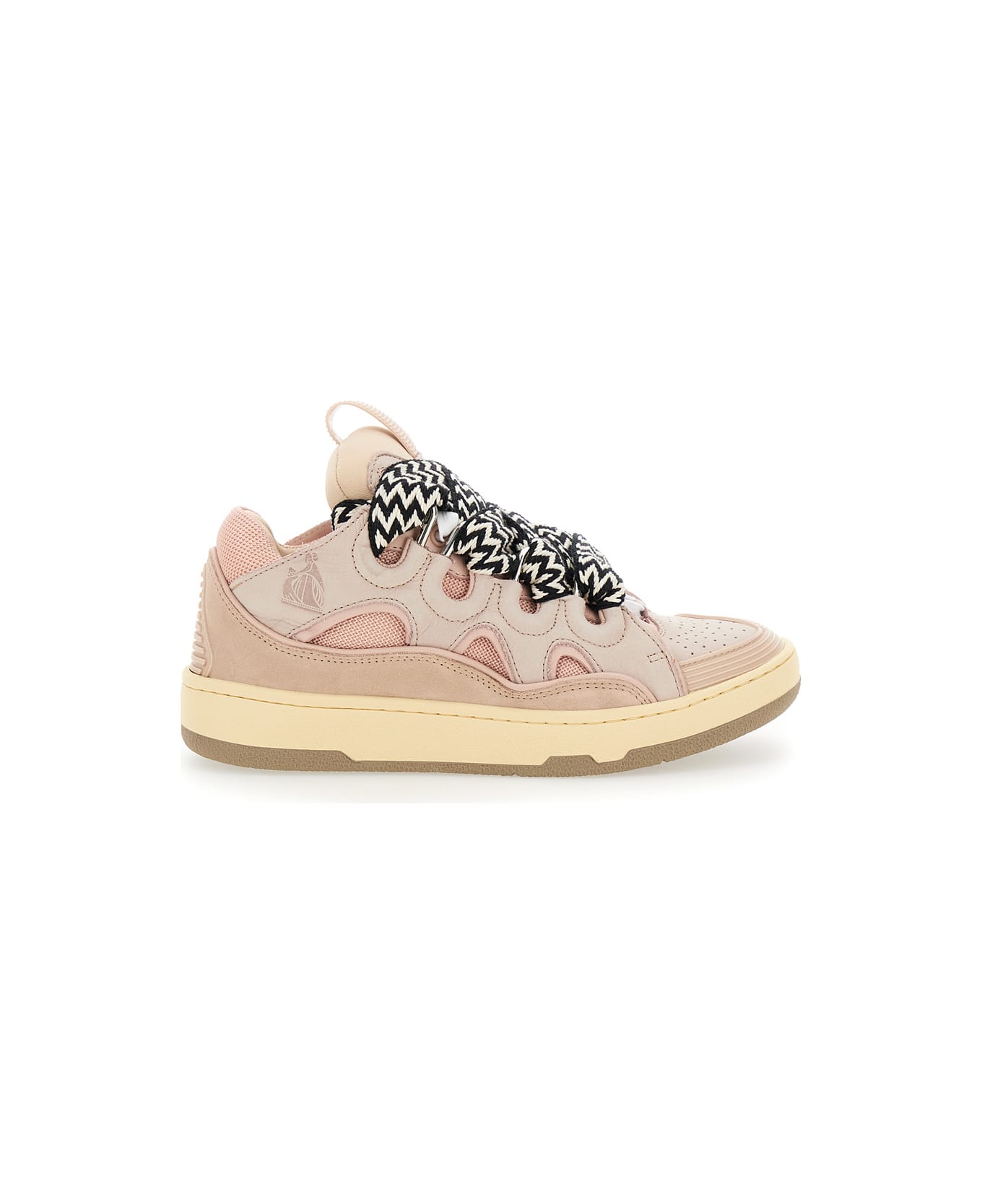Lanvin 'curb' Pink Sneakers With White And Black Laces In Leather Pink Unisex - Pink