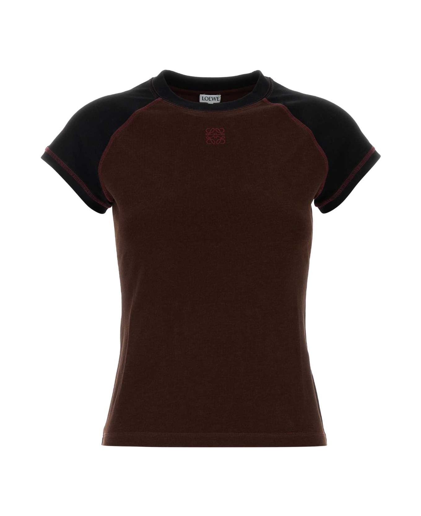 Loewe Brown Stretch Cotton Blend T-shirt - BLACK/BURGUNDY