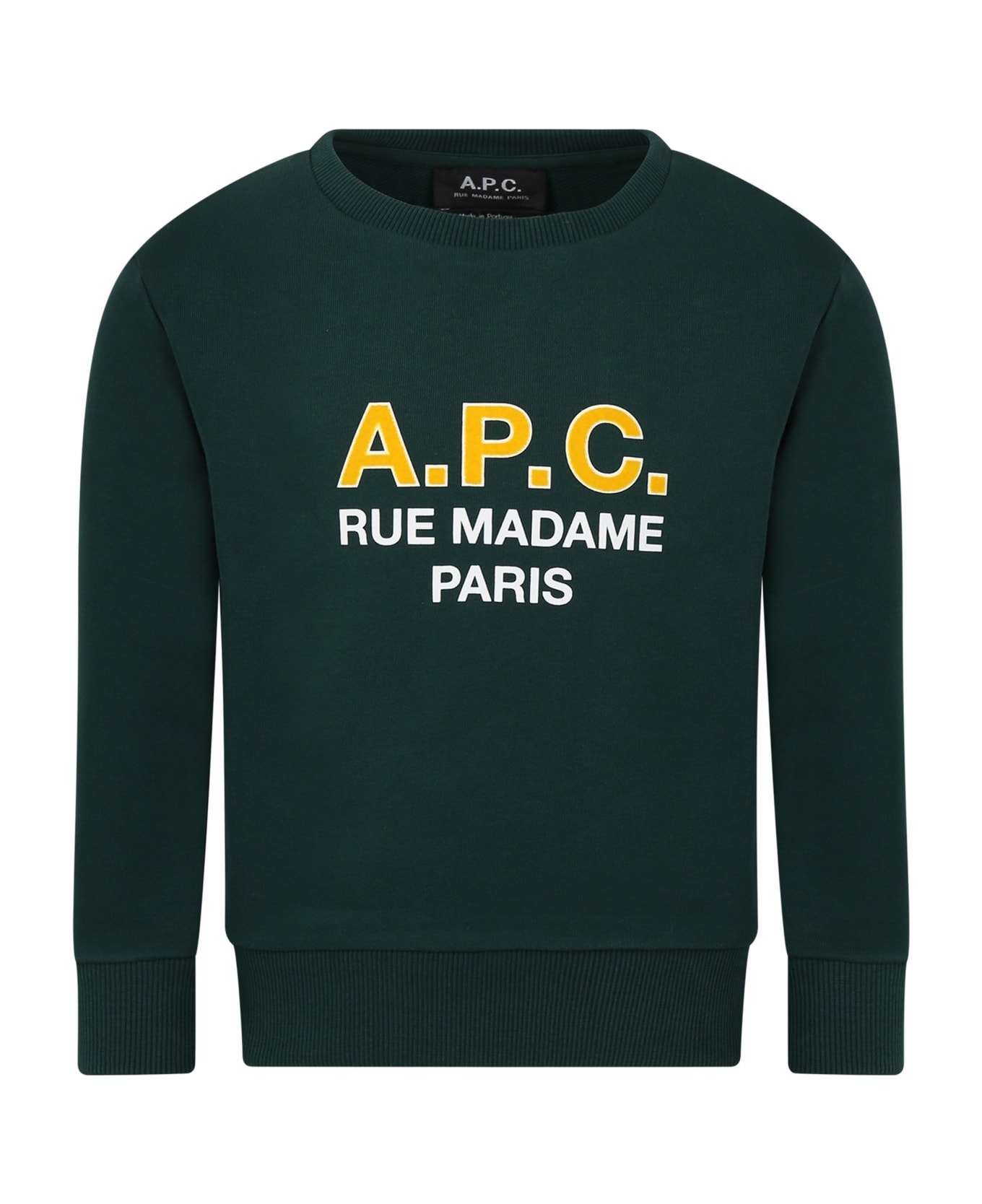 A.P.C. Green Sweatshirt For Kids With Logo - Green ニットウェア＆スウェットシャツ