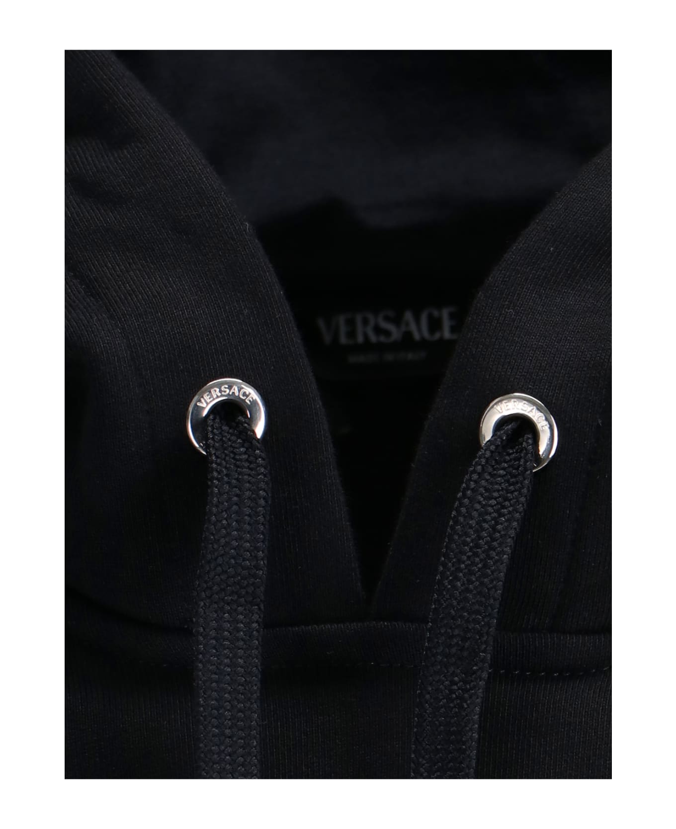 Versace Black Hoodie With Contrasting Logo Lettering Print In Cotton Man - Black
