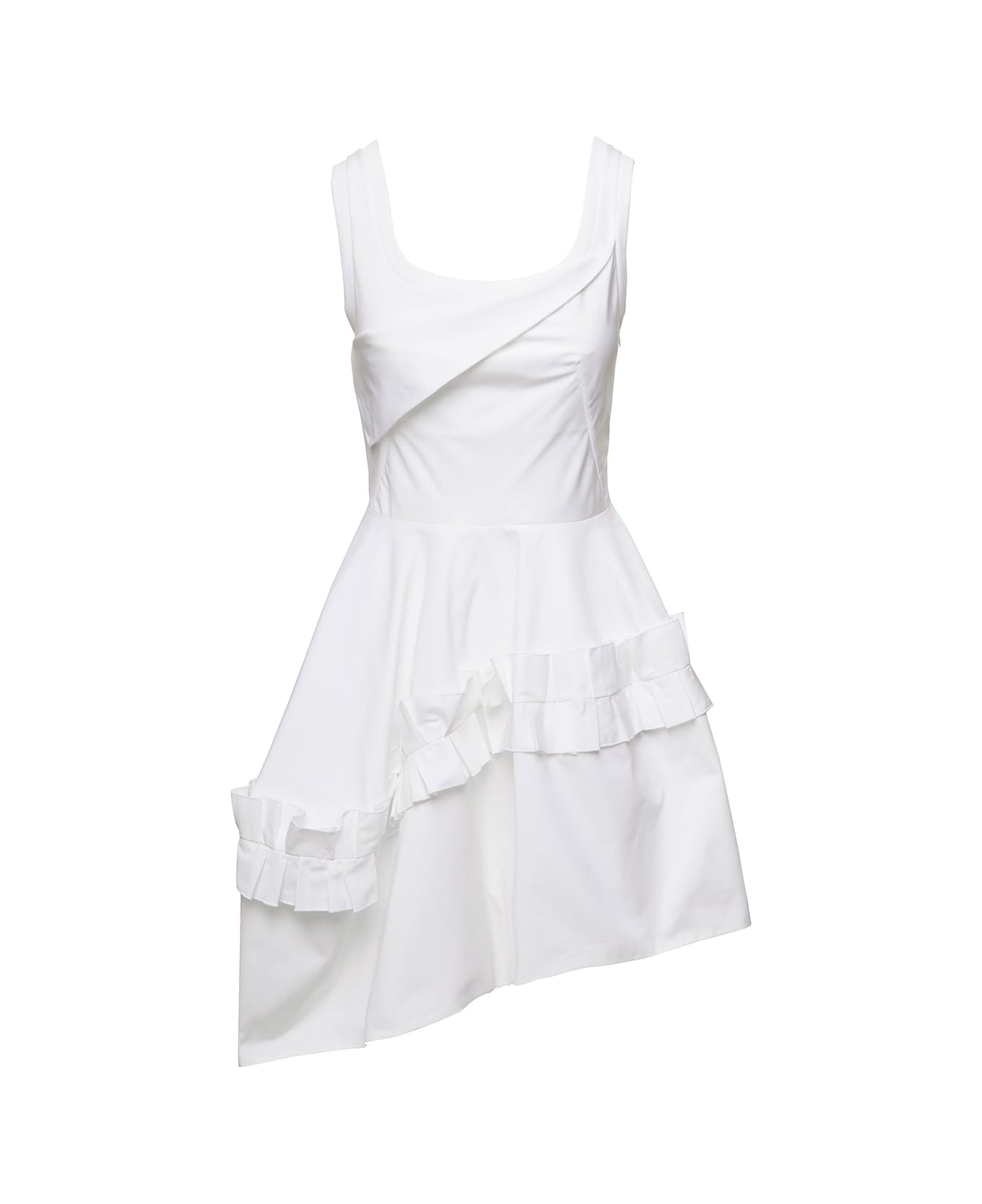 Alexander McQueen Mini White Asymmetric Dress With Oversize Ruche In Cotton Woman Alexander Mcqueen - White ワンピース＆ドレス