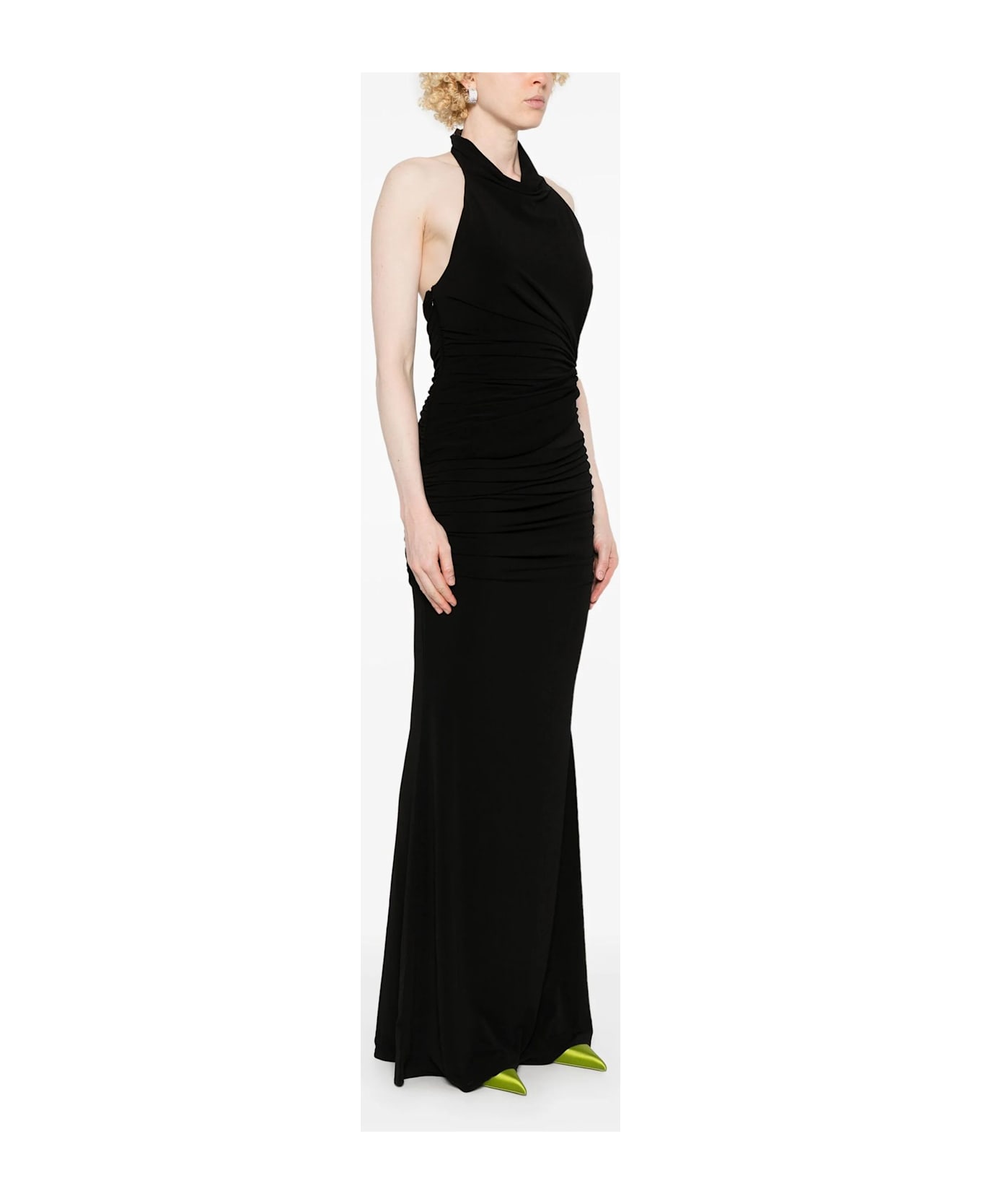 The Andamane Black Ruched Maxi Dress - Black