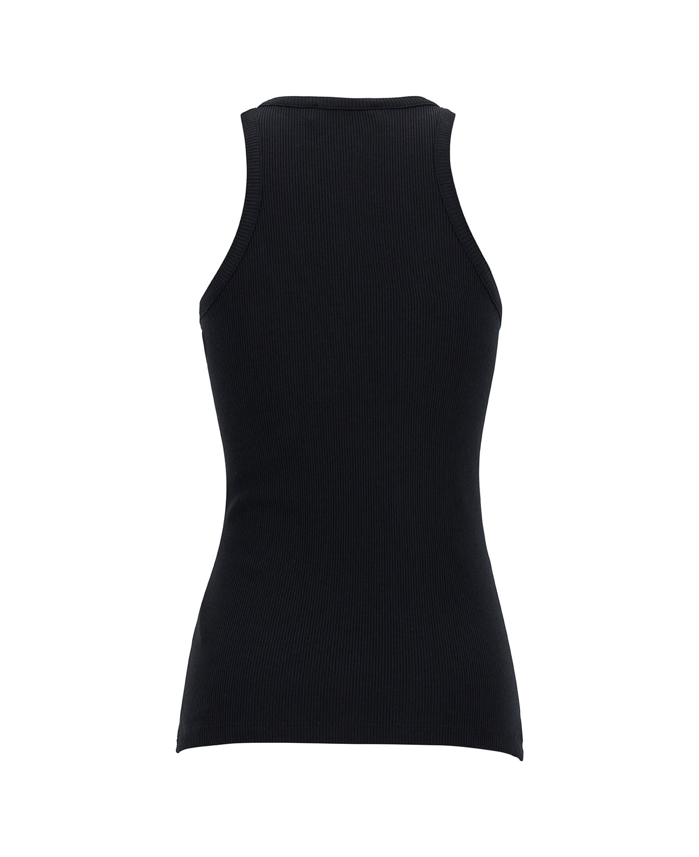 The Attico Black Ribbed Tank Top With Logo Embroidery And Passementerie In Jersey Woman - Black