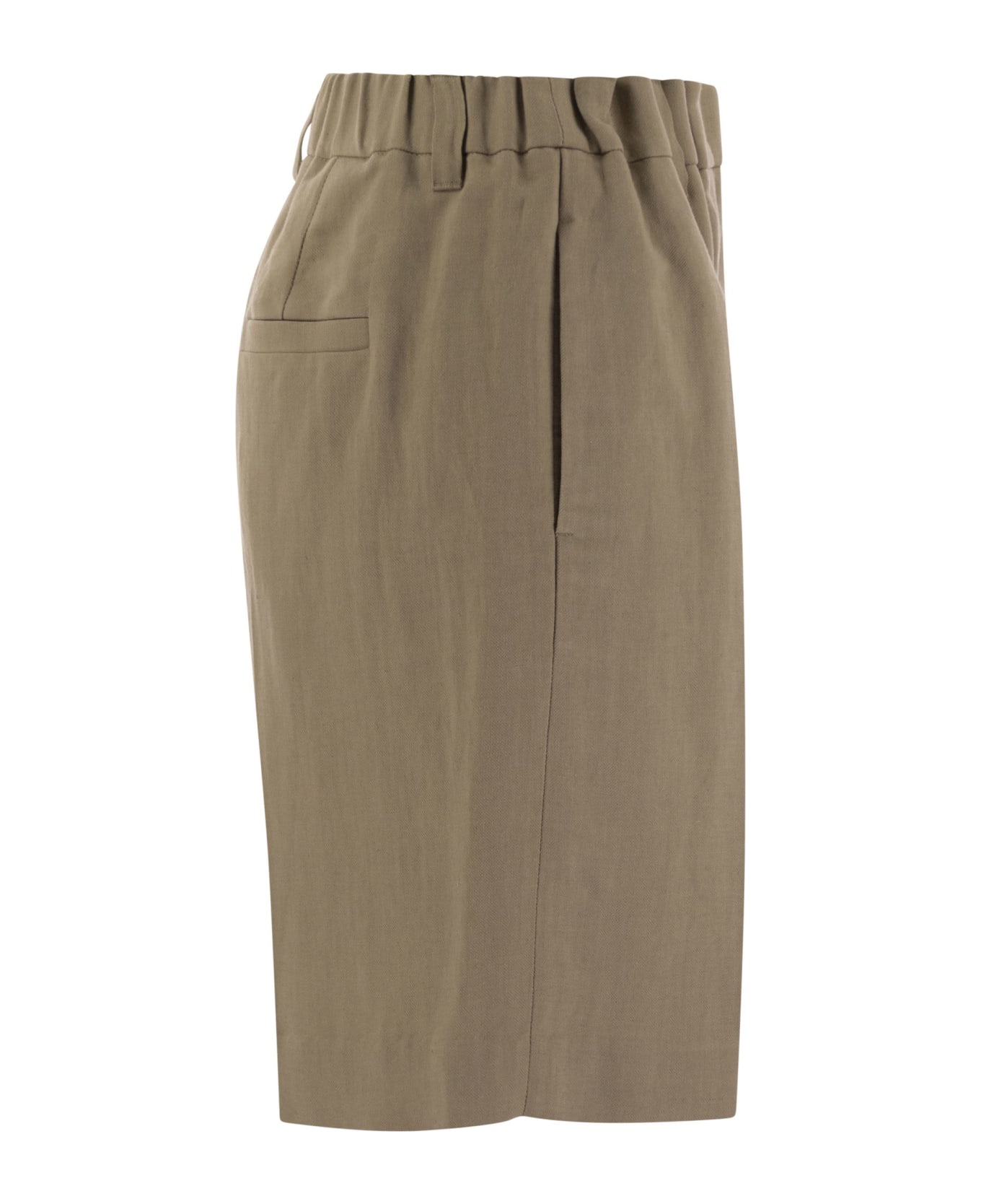 Brunello Cucinelli Gathered Waist Bermuda Shorts In Fluid Viscose Linen Twill - Rope