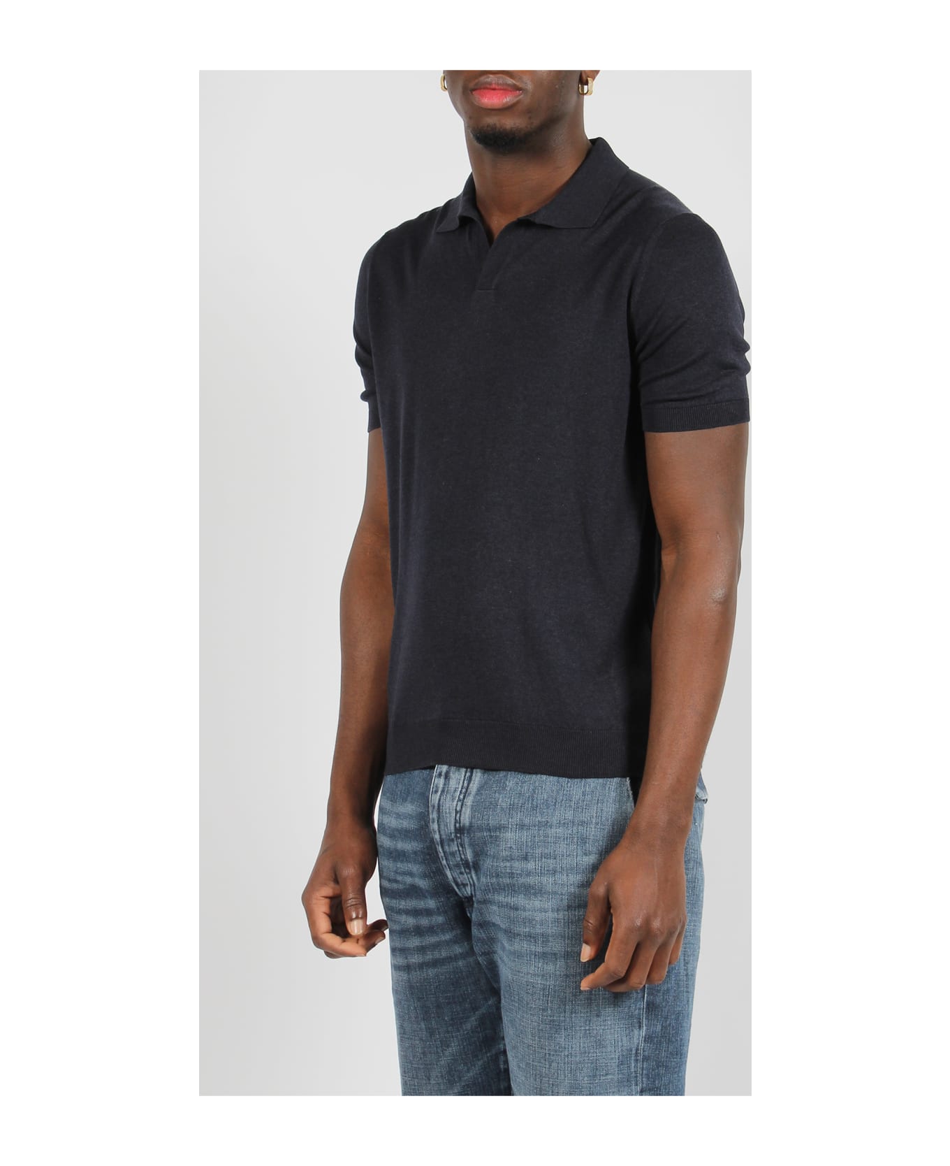Tagliatore Open Collar Knitted Polo Shirt