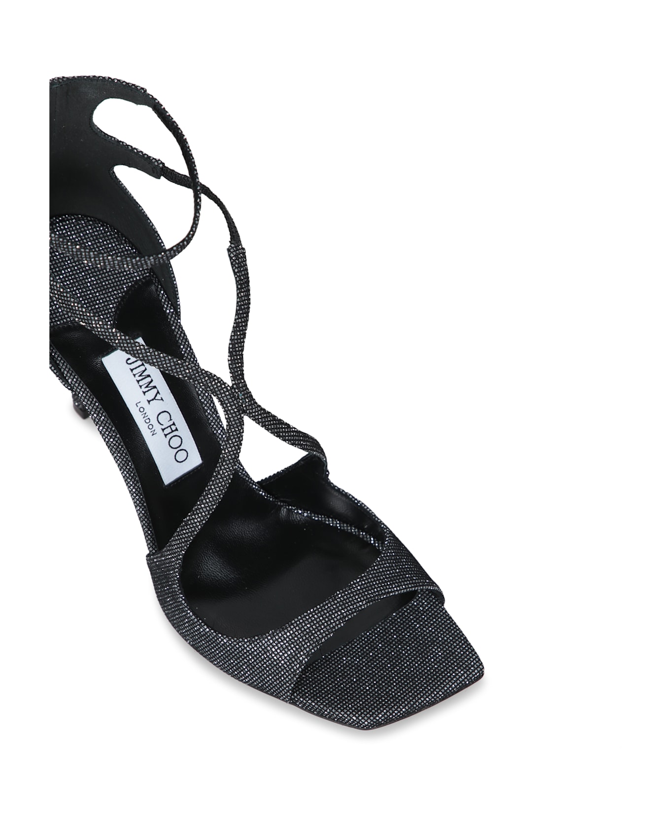 Jimmy Choo Azia 95 Glitter Cosmo Black Sandals - Black