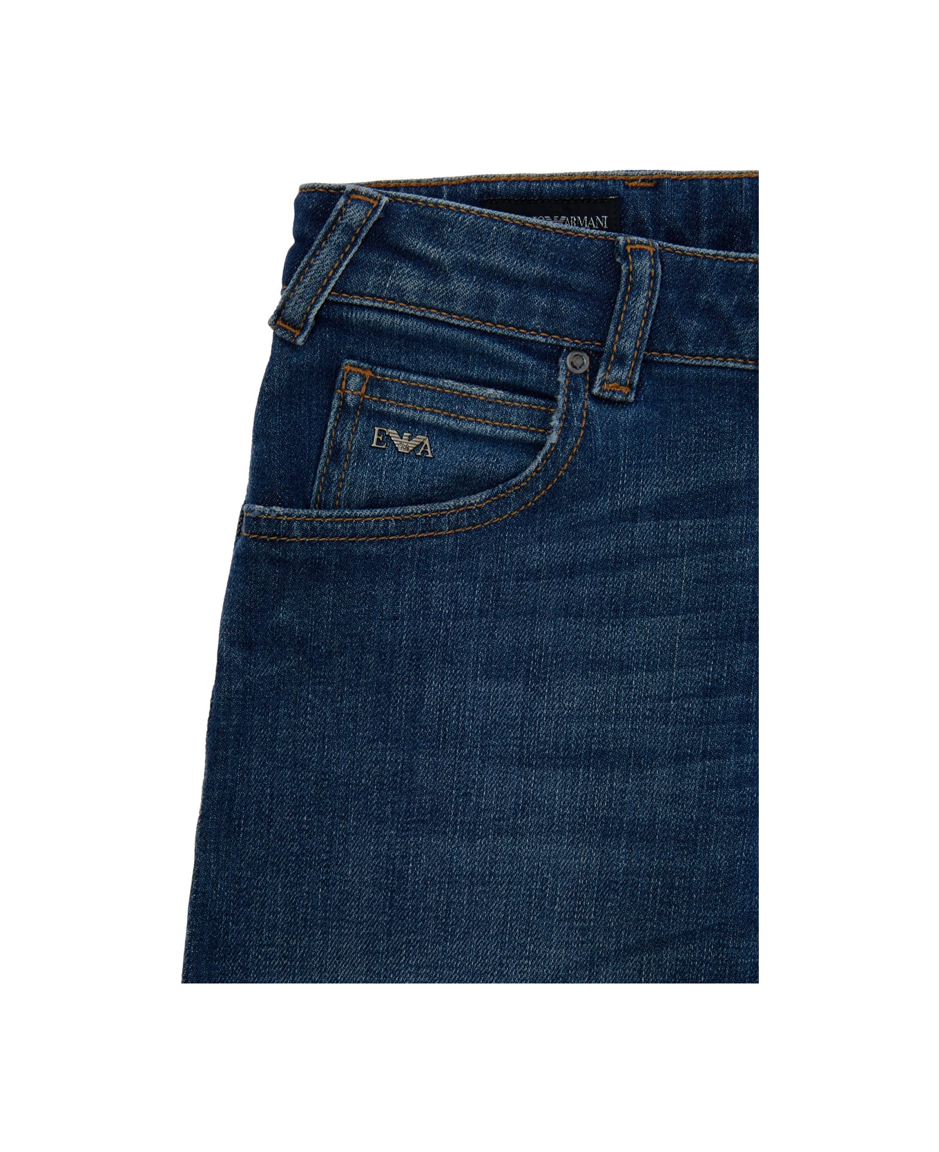 Emporio Armani Blue Jeans With Belt Loops And Logo Detail On The Pocket In Denim Boy - Blu