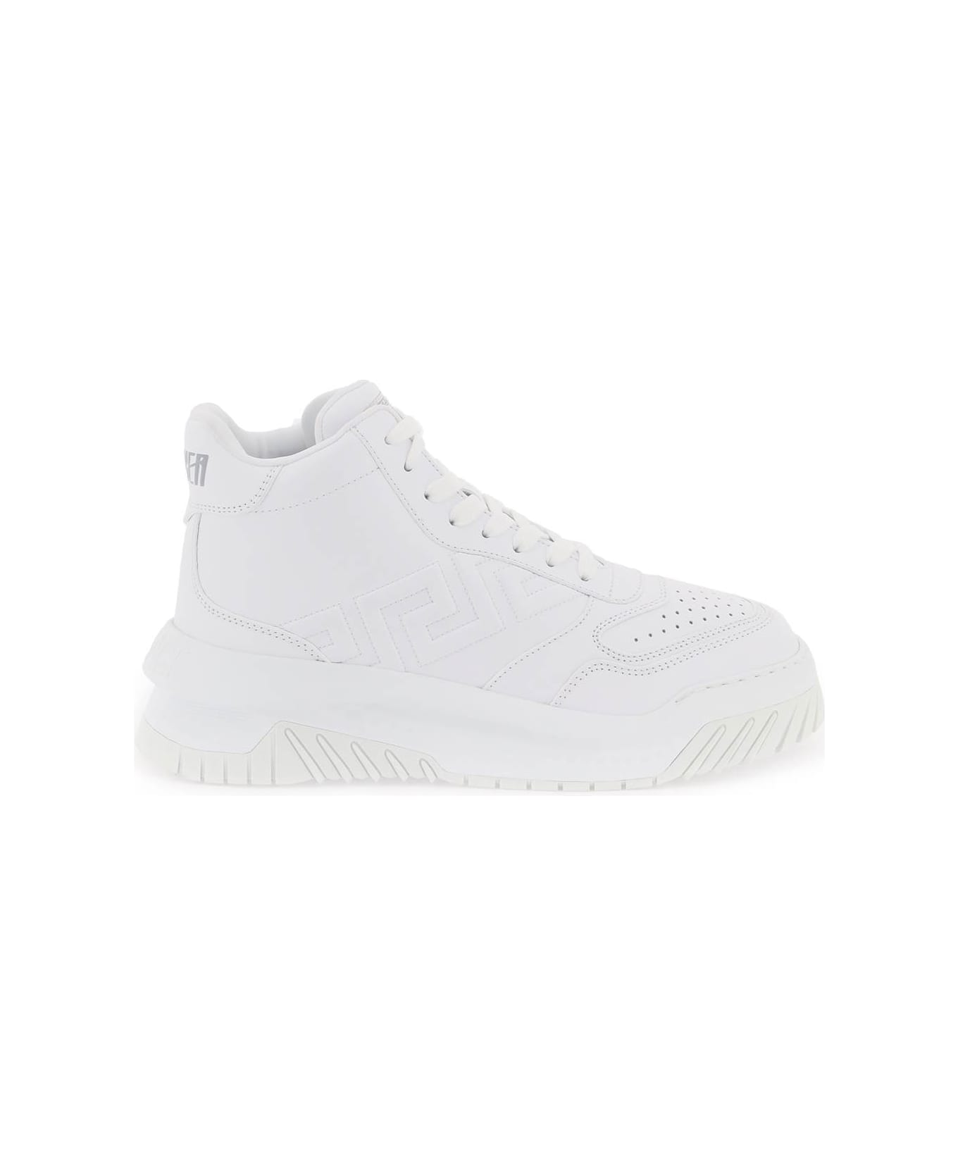 Versace 'greca Odissea' High Sneakers In White Calf Leather - OPTICAL WHITE (White)