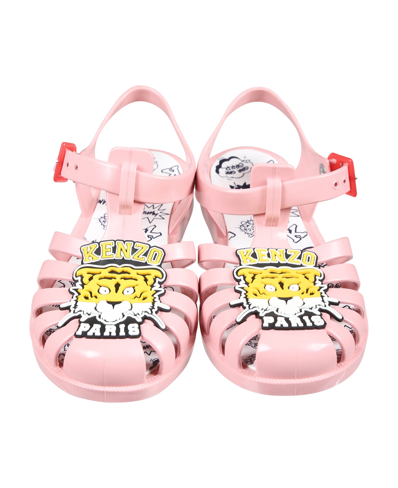 Kenzo Kids Pink Sandals For Girl With Tiger - Rosa シューズ