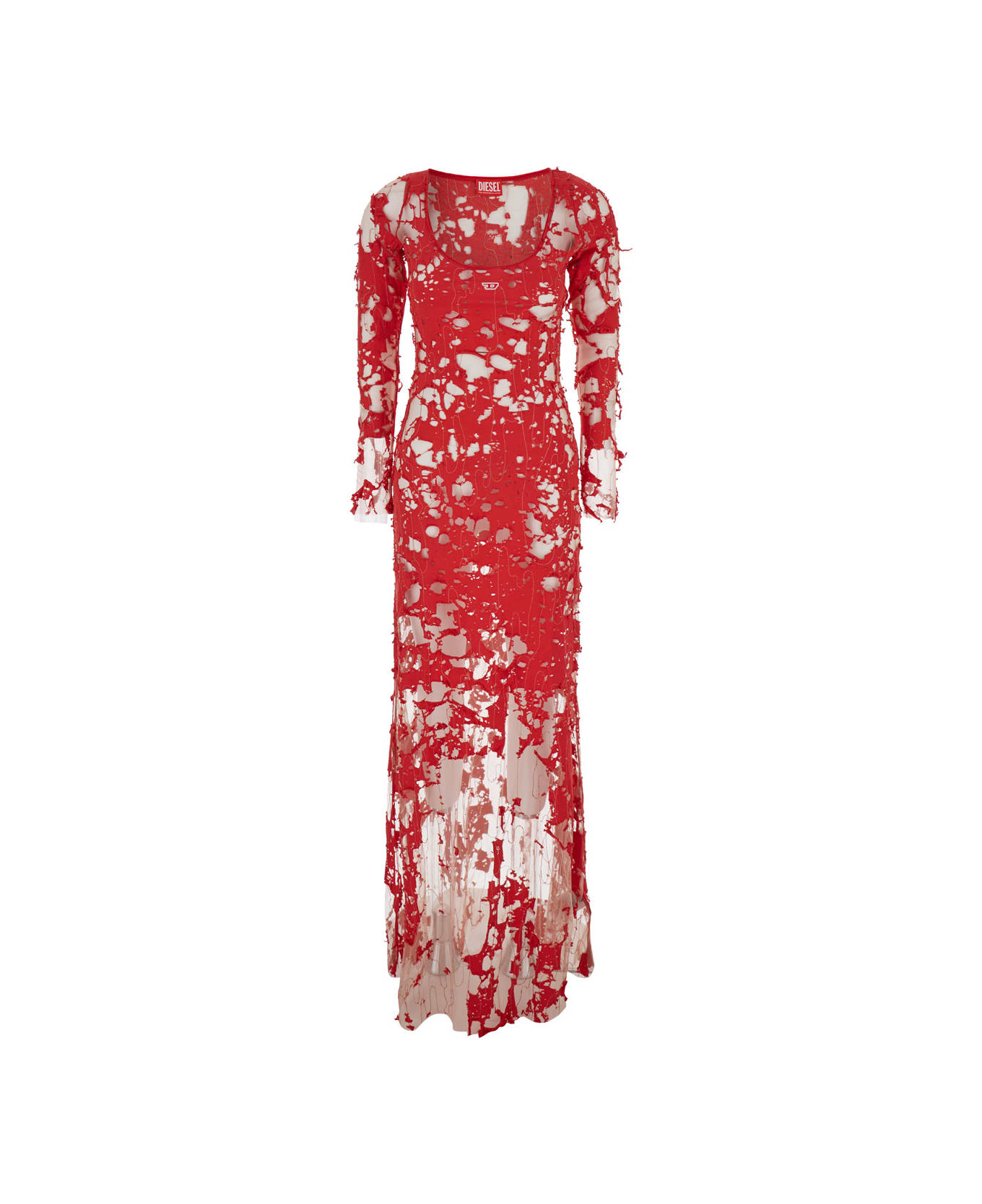 Diesel 'd Lea' Red Long Dress In Tulle And Jersey Woman - Red