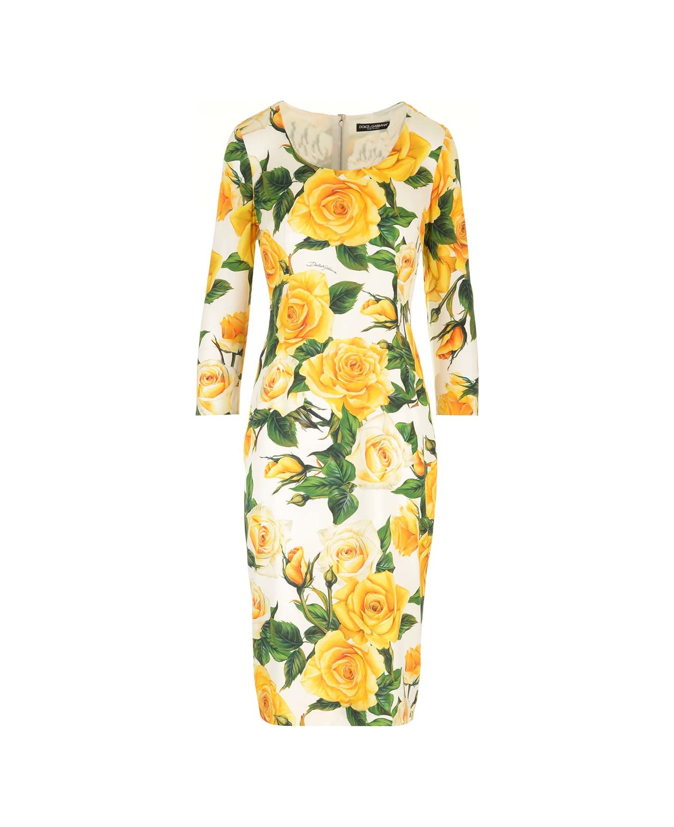 Dolce & Gabbana Yellow Roses Printed Midi Dress