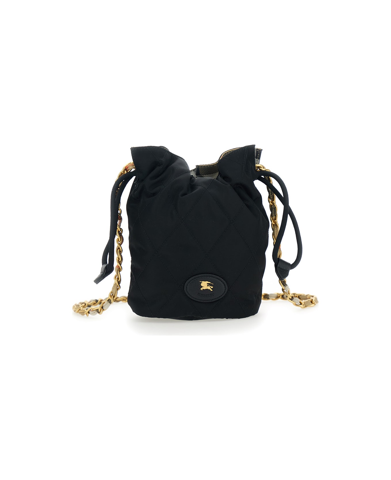 Burberry Black Handbag With Chain Shoulder Strap And Logo Patch On The Front In Fabric Woman - Black トートバッグ