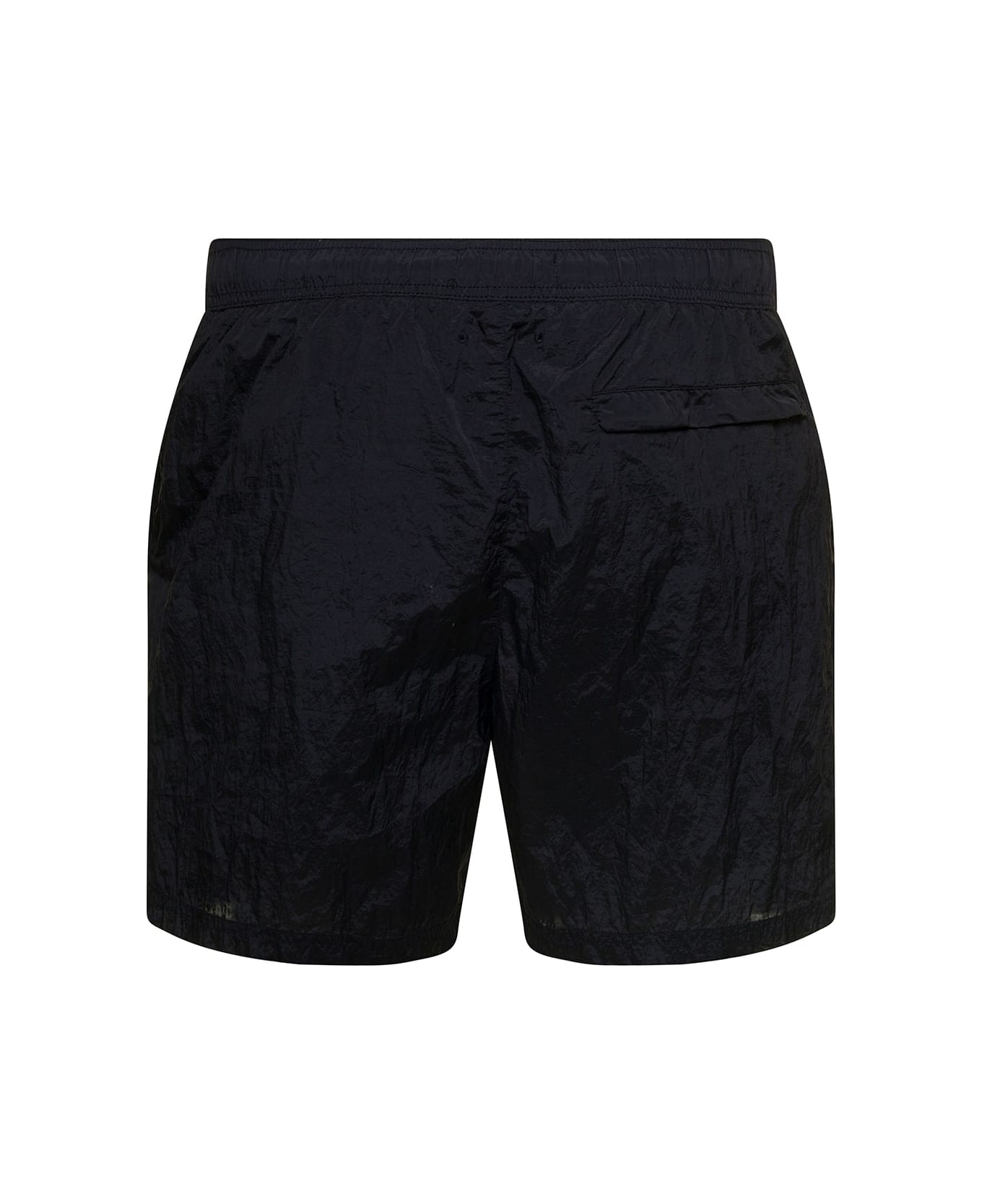 Stone Island Black Crinked Swim Trunks With Logo Patch In Polyamide Man