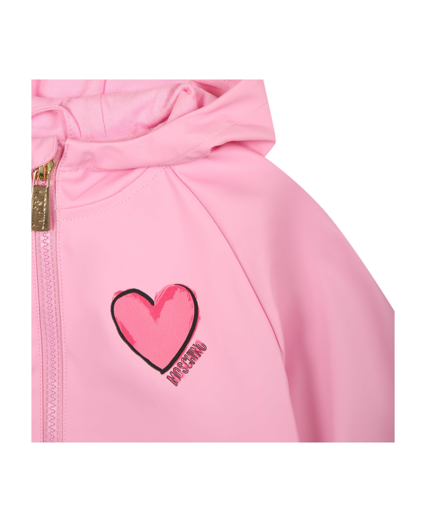 Moschino Pink Windbreaker For Baby Girl With Teddy Bear - Pink コート＆ジャケット