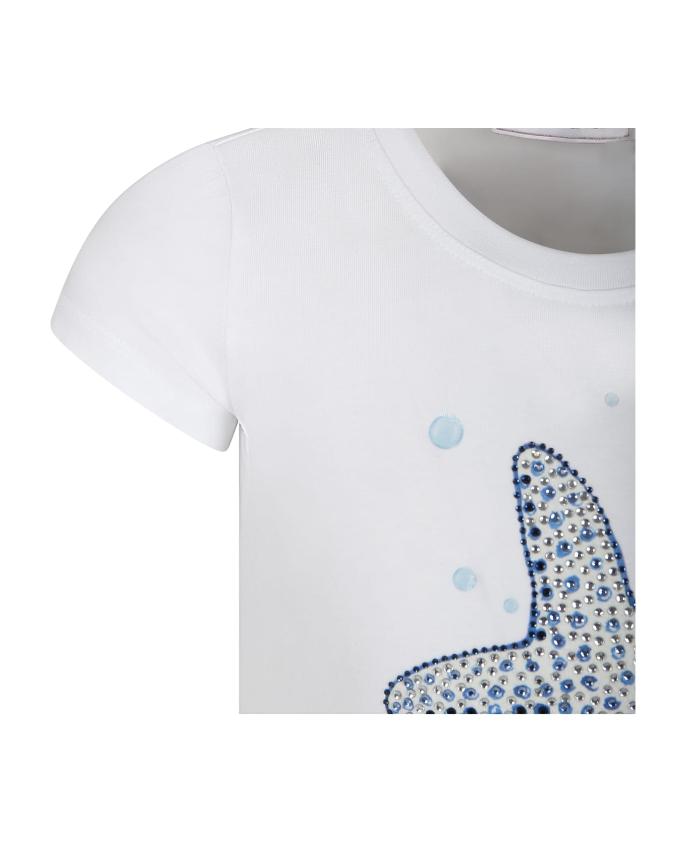 Monnalisa White T-shirt For Girl With Starfish And Logo - White