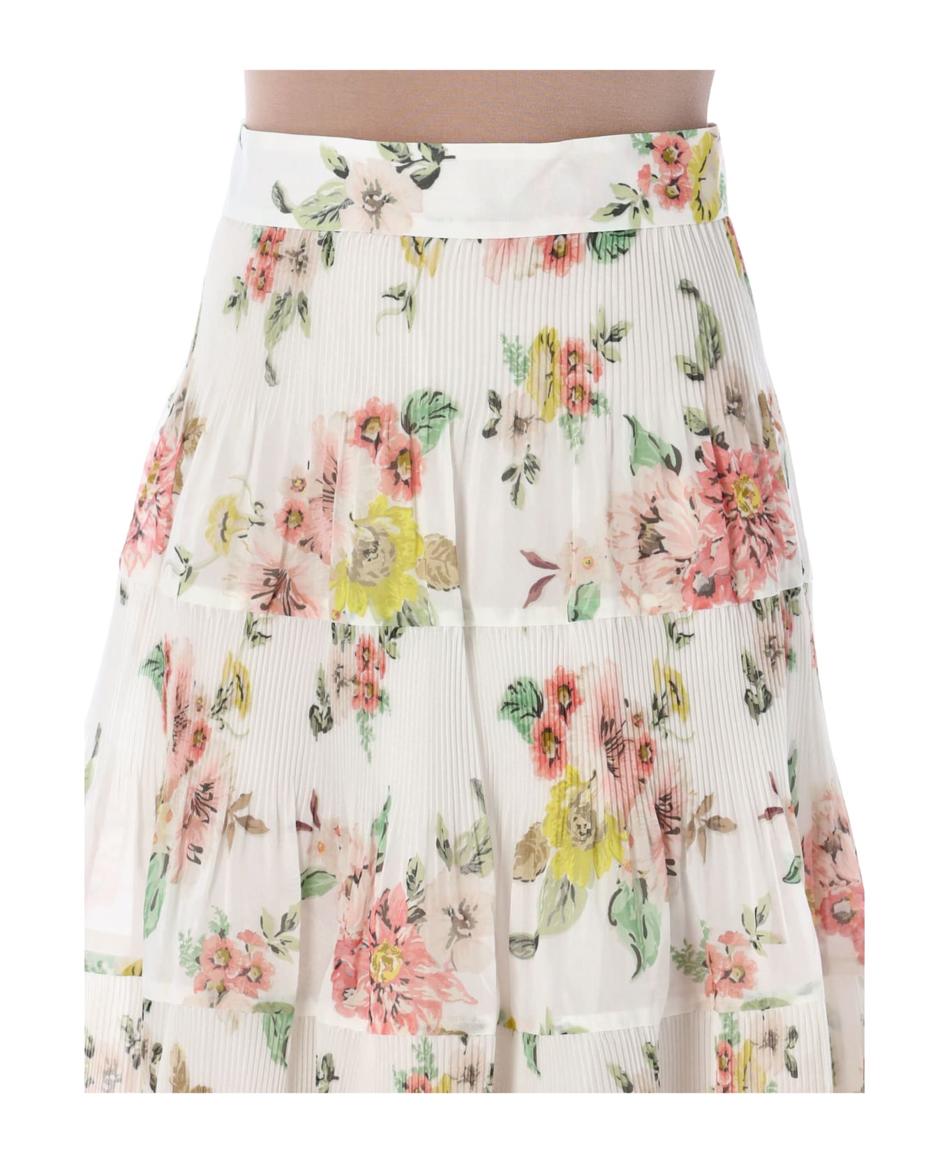 Zimmermann Pleated Midi Skirt - IVORY CORAL FLORAL