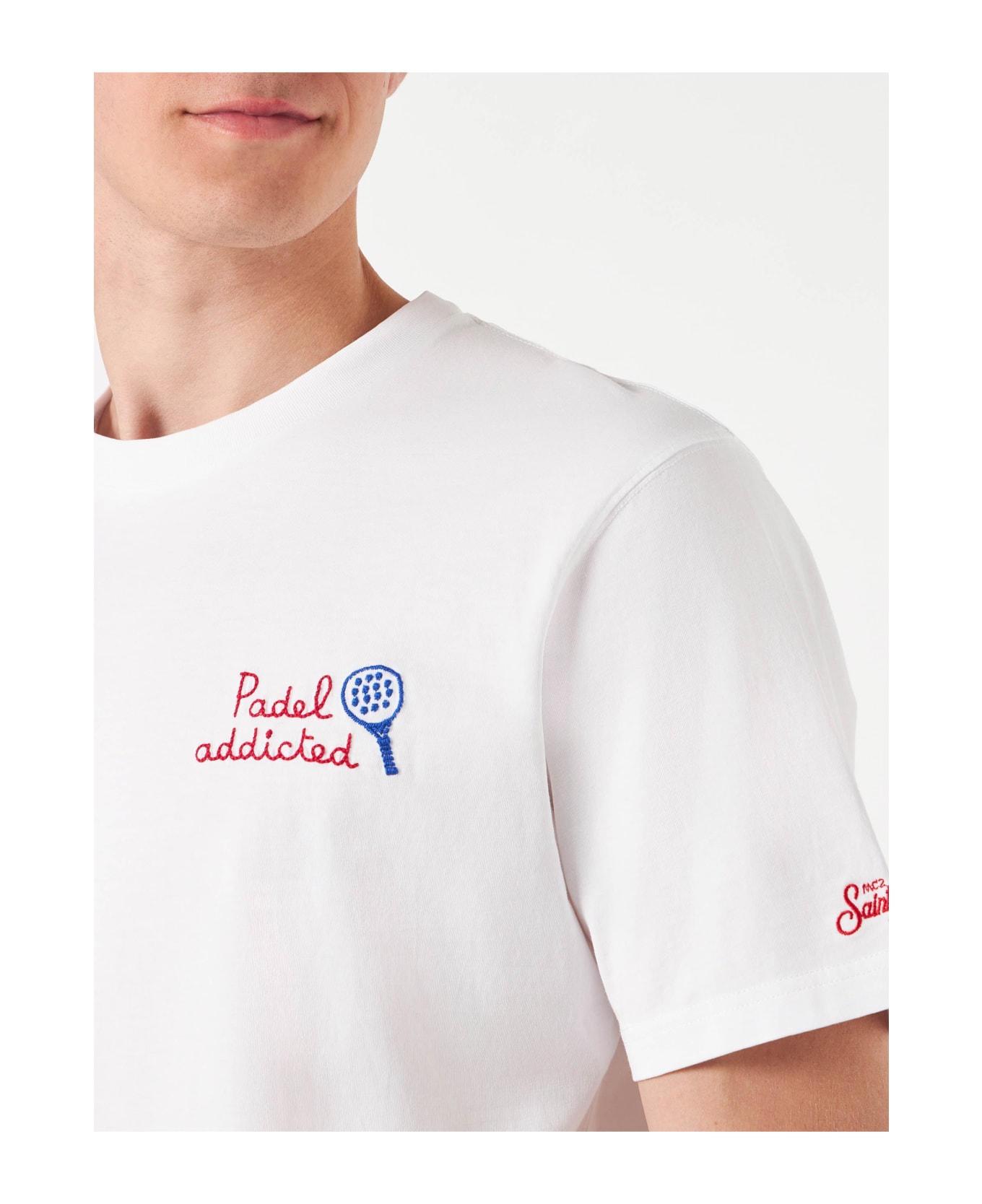 MC2 Saint Barth Man T-shirt With Padel Addicted Front Embroidery - WHITE