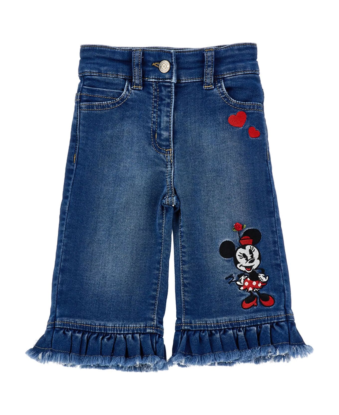 Monnalisa Denim Jeans For Baby Girl With Minnie - Denim