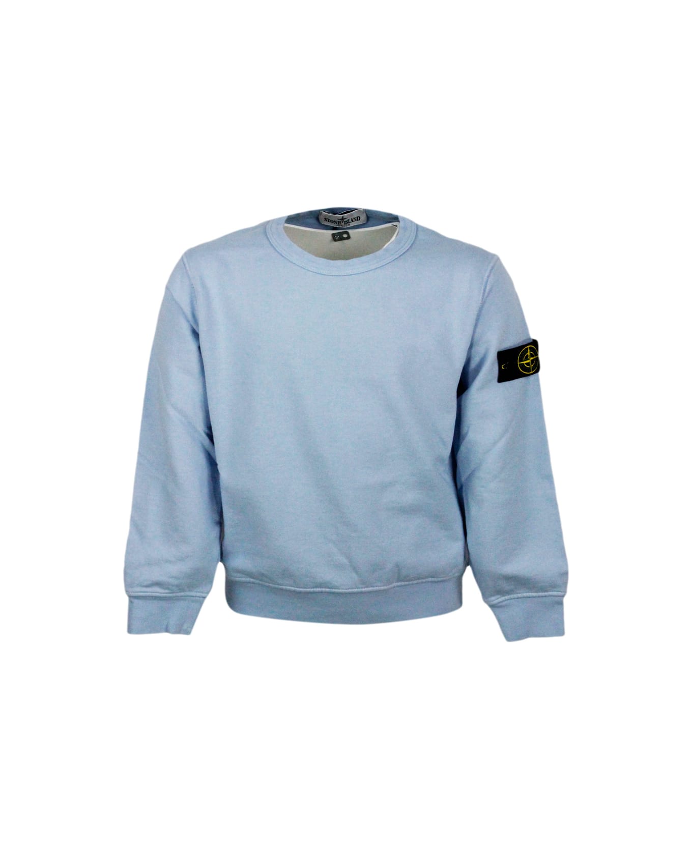 Stone Island Junior Cotton Sweatshirt With Crew Neck And Logo On The Sleeve - Light Blu