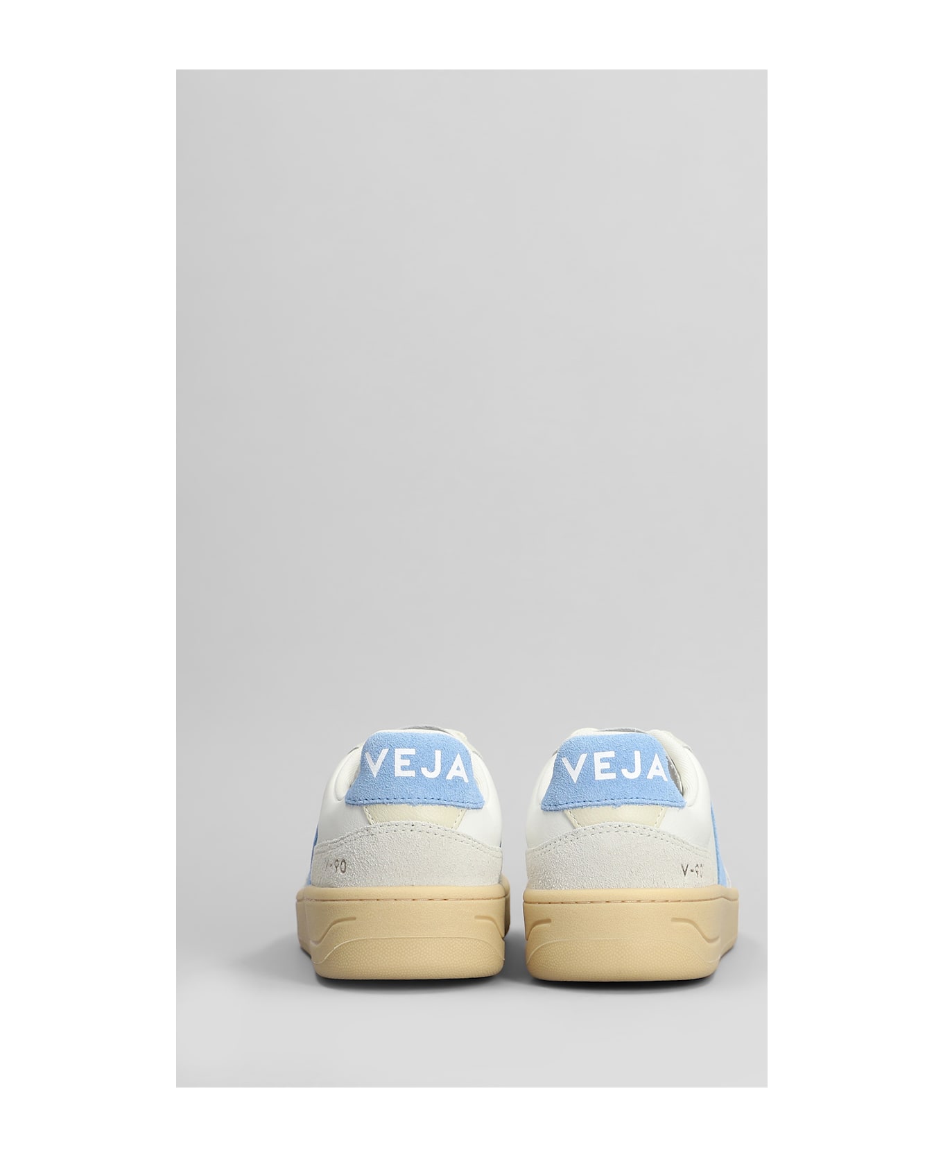 Veja V-90 O.t. Sneakers In White Suede And Leather - WHITE/BLUE