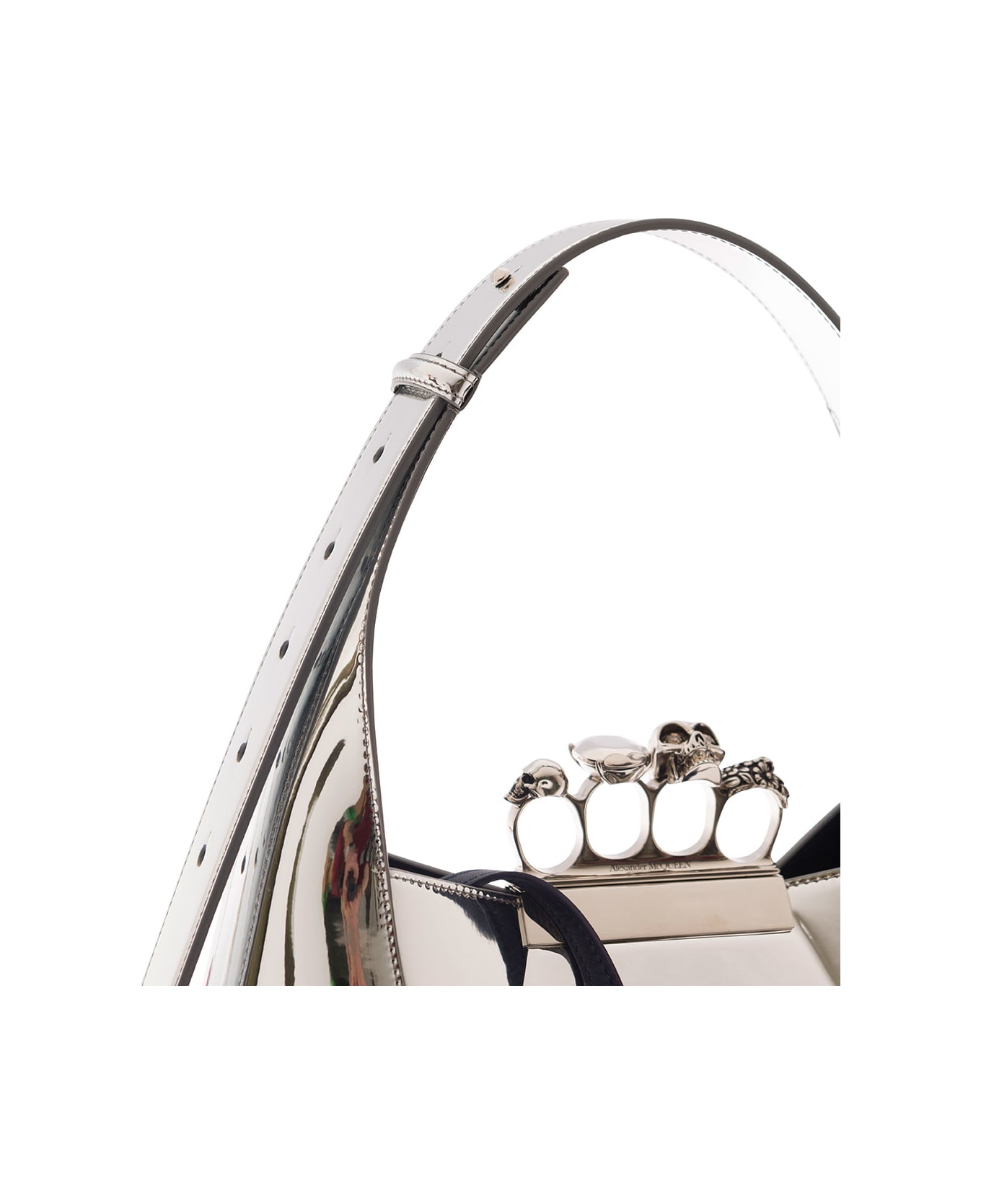 Alexander McQueen Silver Hobo Bag With Four Rings Detail In Metallic Fabric Woman - Metallic