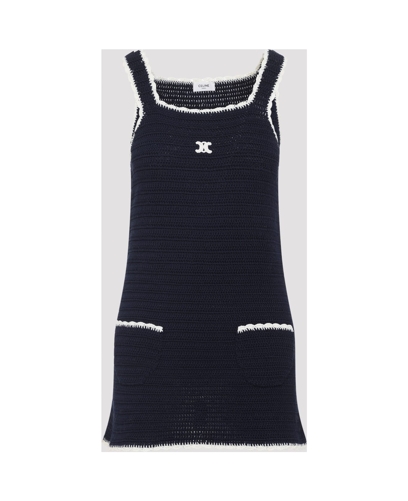 Celine Triomphe Mini Dress - Pm Navy Ecru