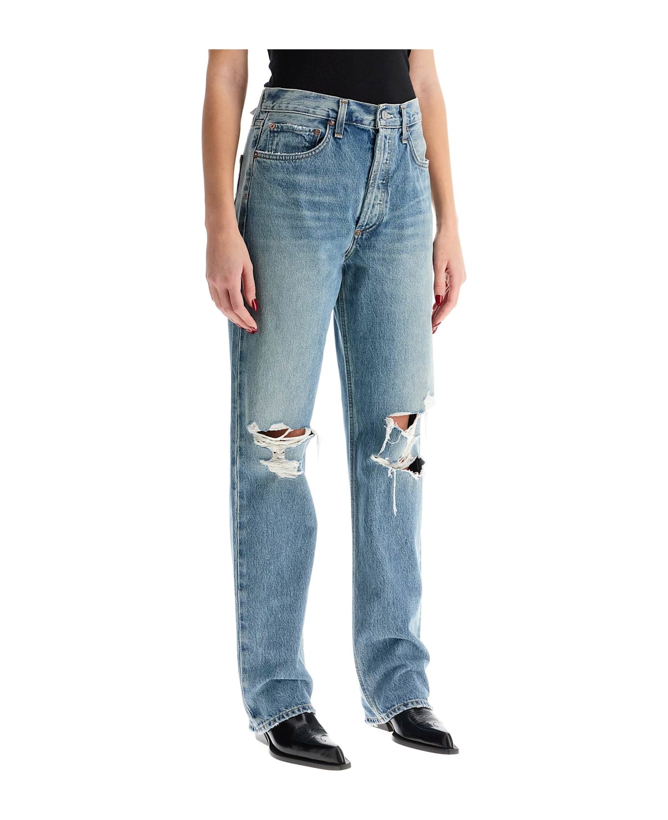 AGOLDE Relaxed Straight Fit Kelly Used Effect Jeans - Blu