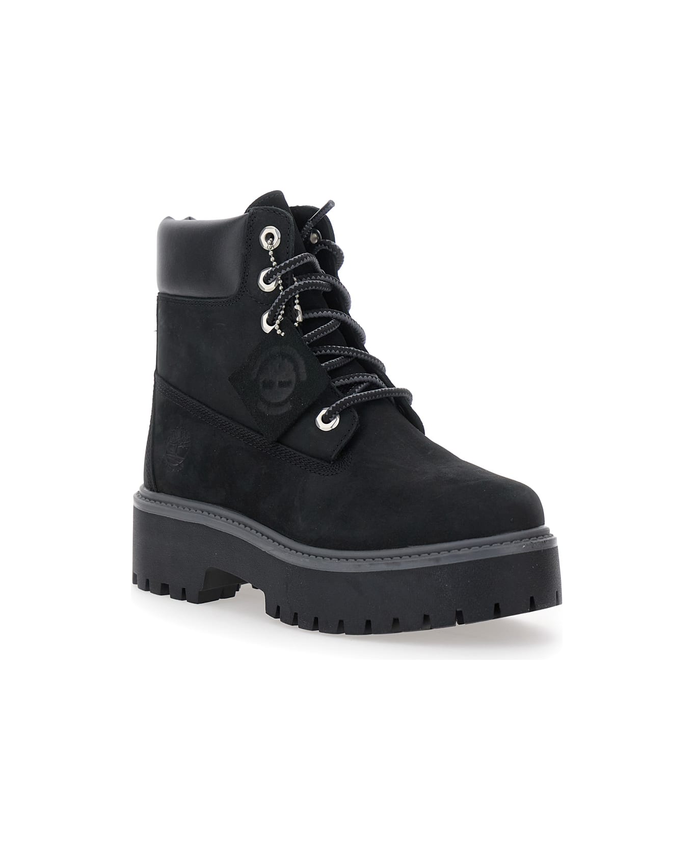 Timberland Black Water-proof Boots With Logo Plate In Leather Woman - Black