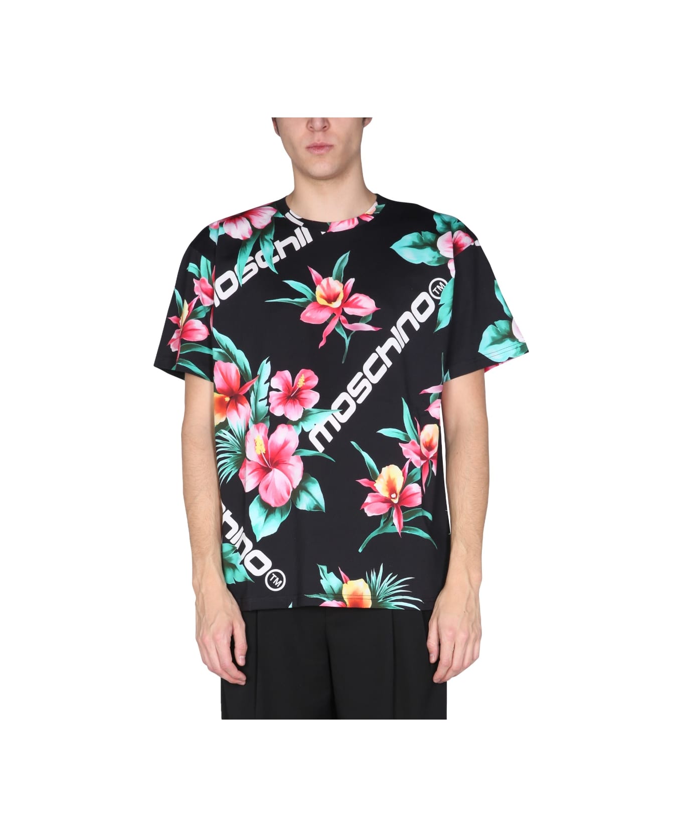 Moschino Floral Print T-shirt - BLACK