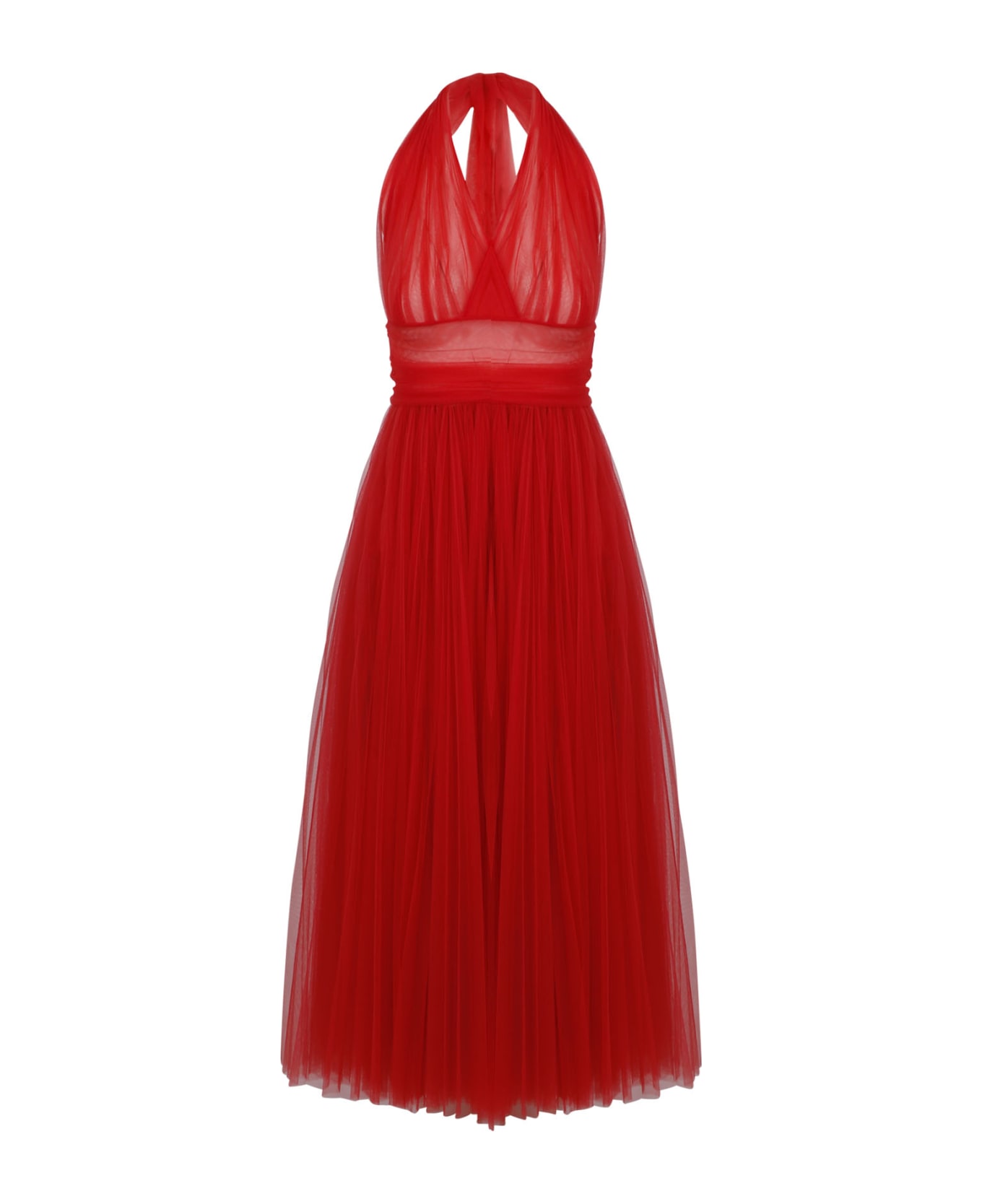 Dolce & Gabbana Pleated Tulle Dress - Red