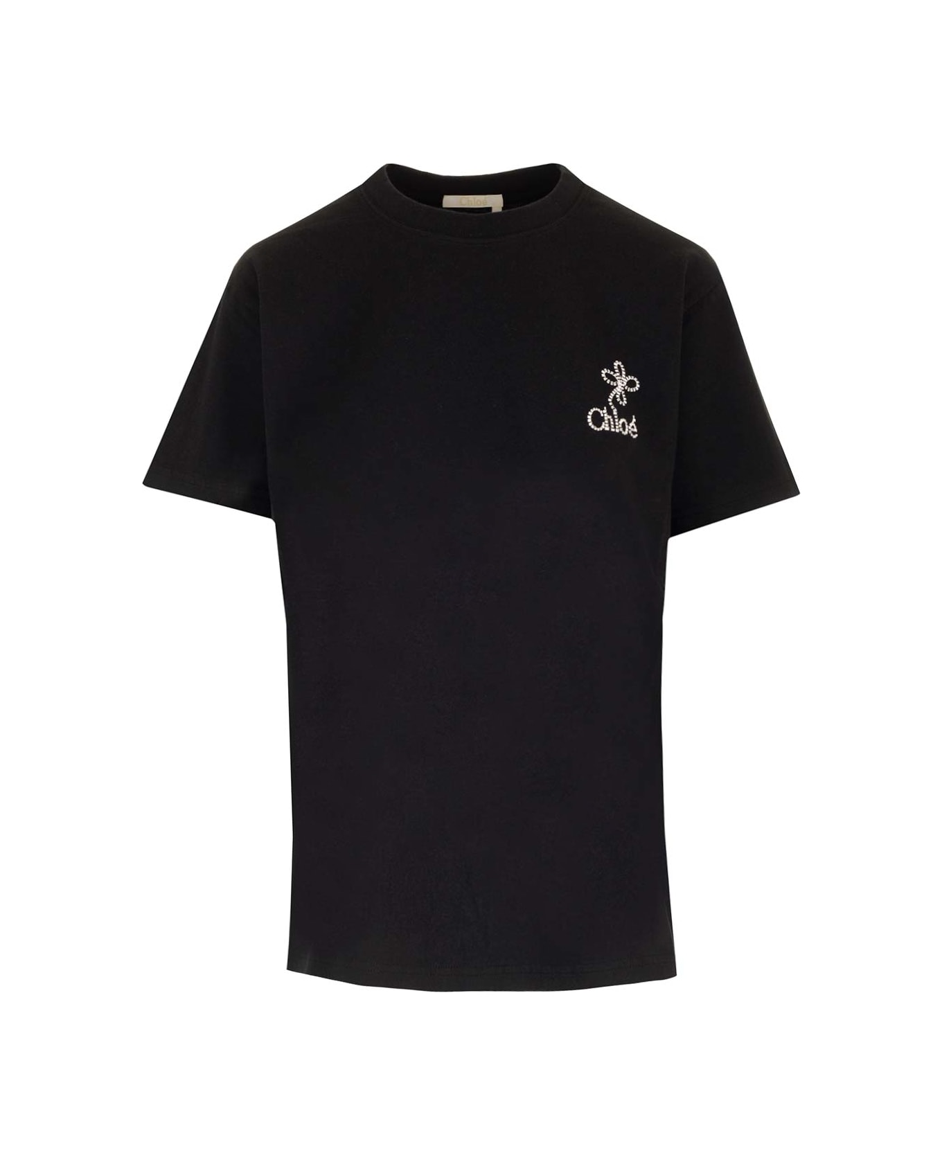Chloé Black T-shirt With Embroidered Logo - Black
