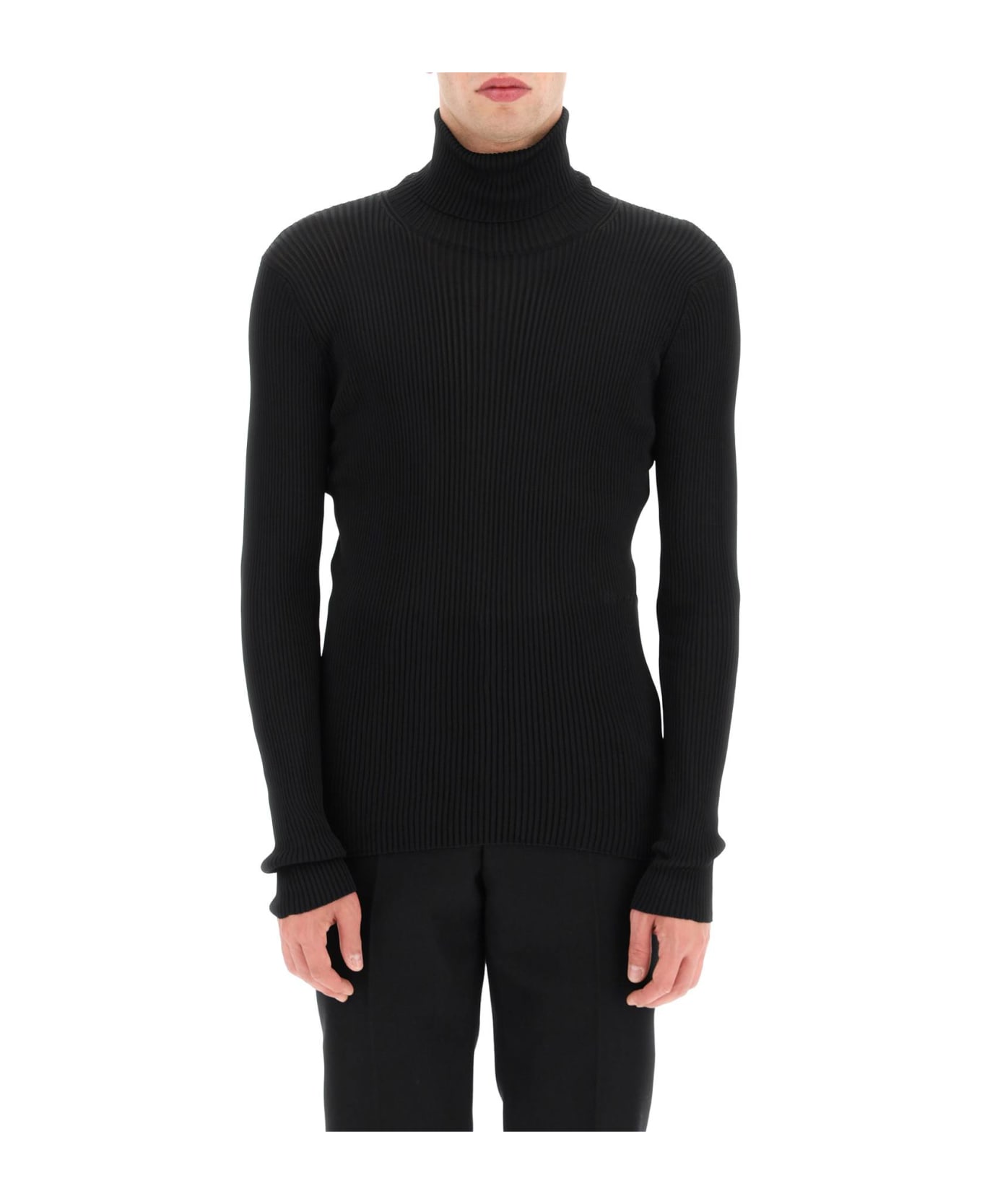 Off-White Ribbed Techno Knit Turtleneck Sweater - Black