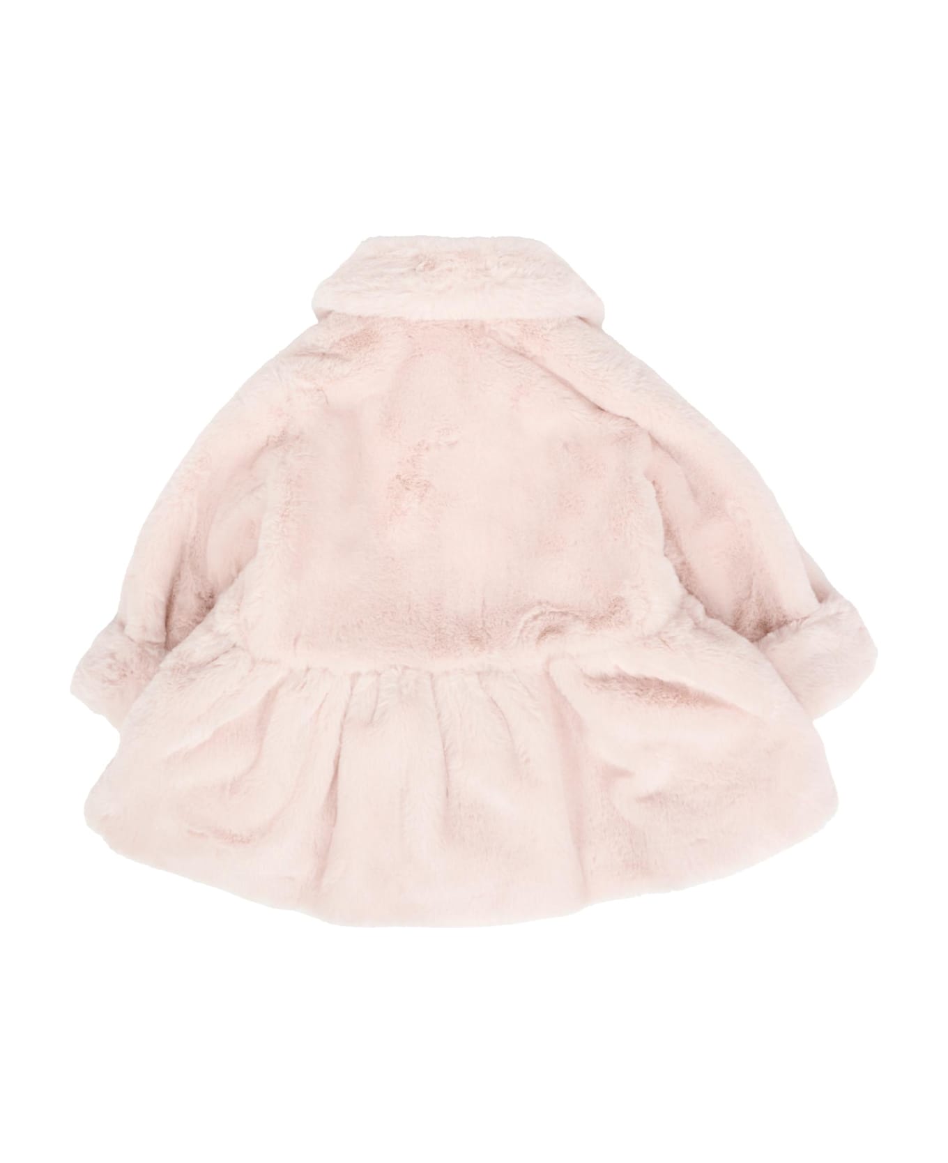 Monnalisa Pink Faux Fur Coat For Baby Girl With Logo - Pink