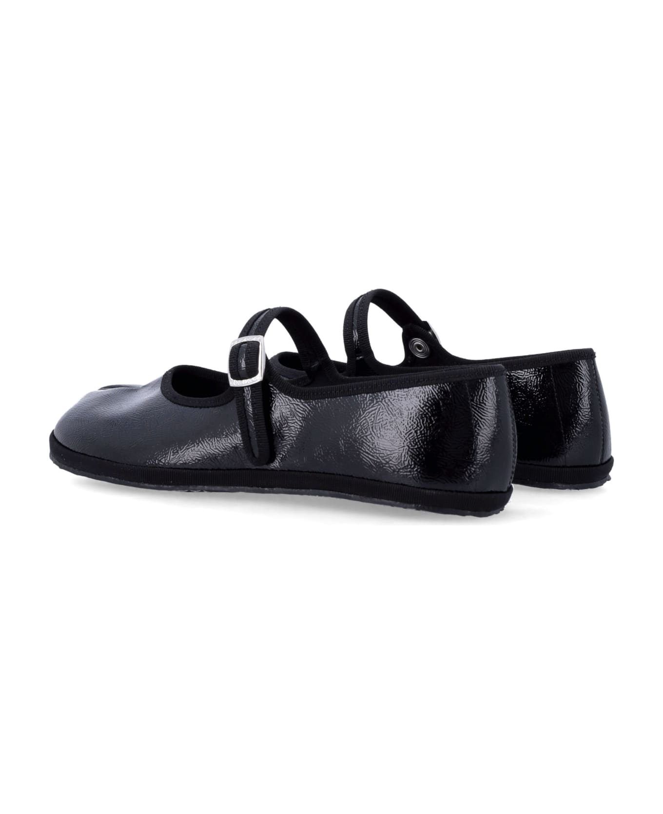 Drogheria Crivellini Fu-tabi Patent Leather Flat Shoes - BLACK