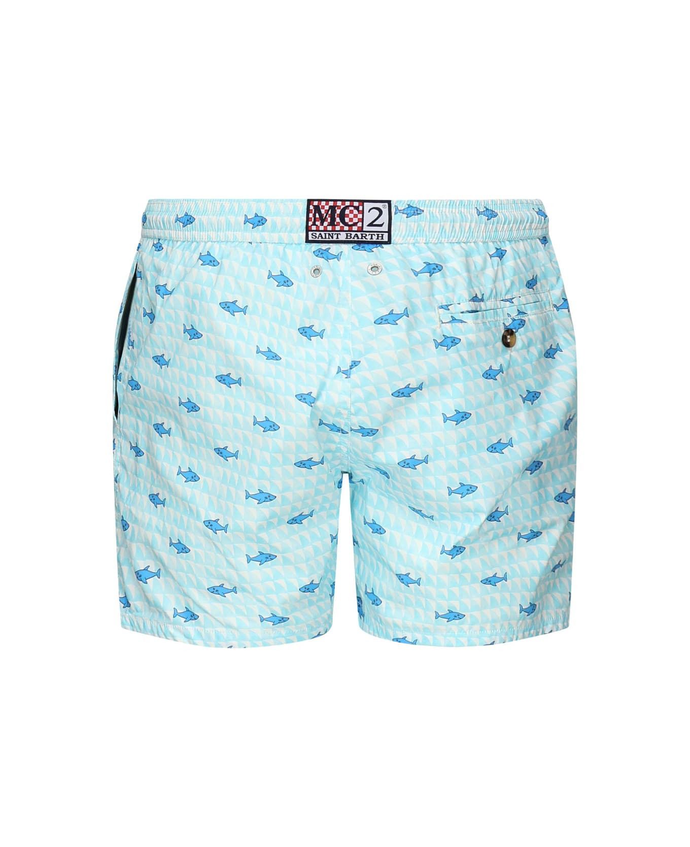MC2 Saint Barth Swimsuit With Print - LIGHT BLUE/WHITE