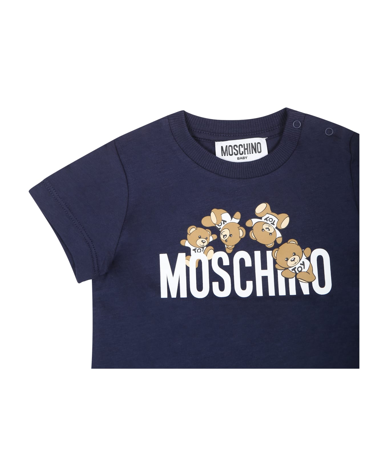 Moschino Blue T-shirt For Baby Boy With Teddy Bear And Logo - Blue