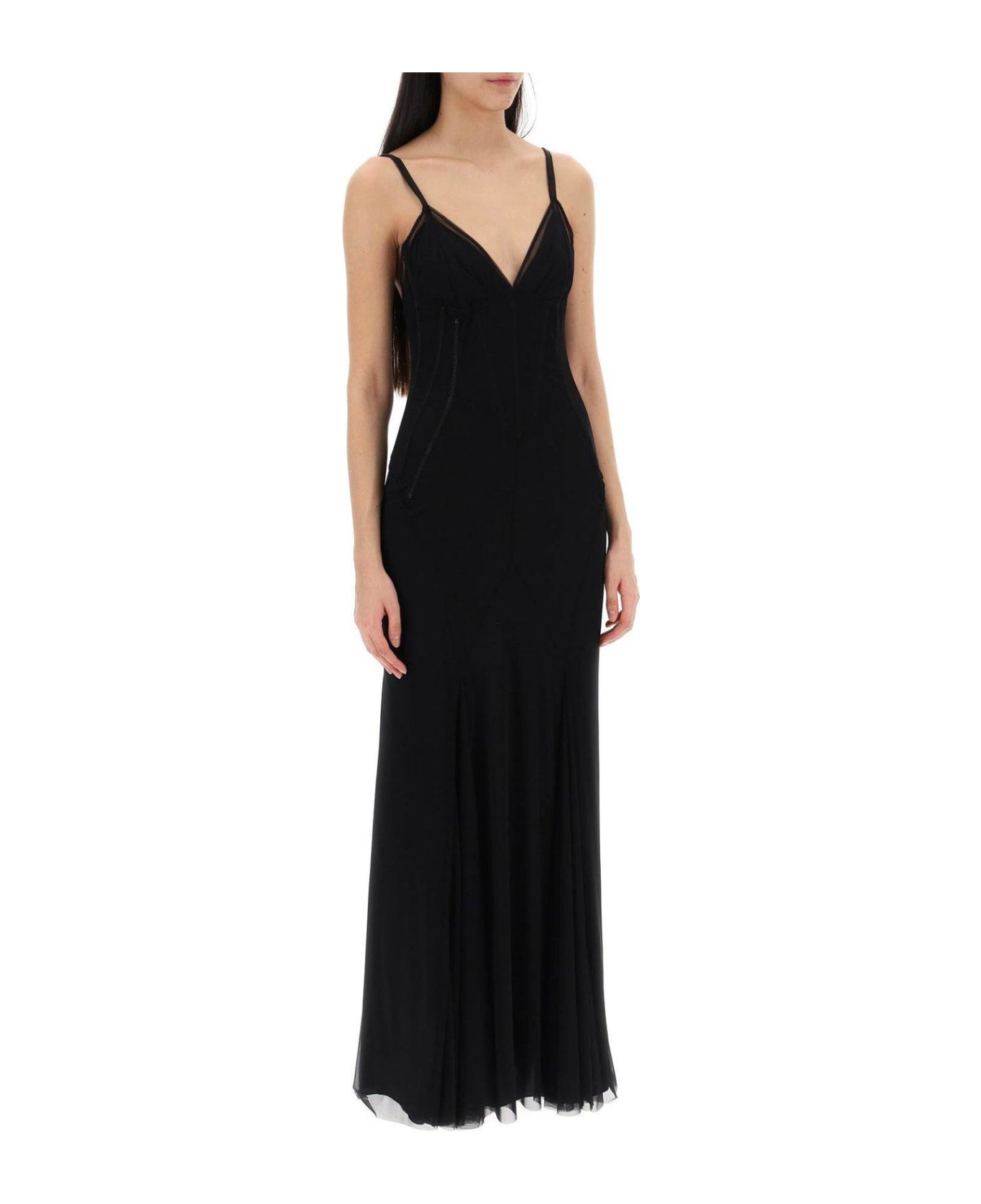 Dolce & Gabbana V-neck Tulle Maxi Dress - BLACK ワンピース＆ドレス