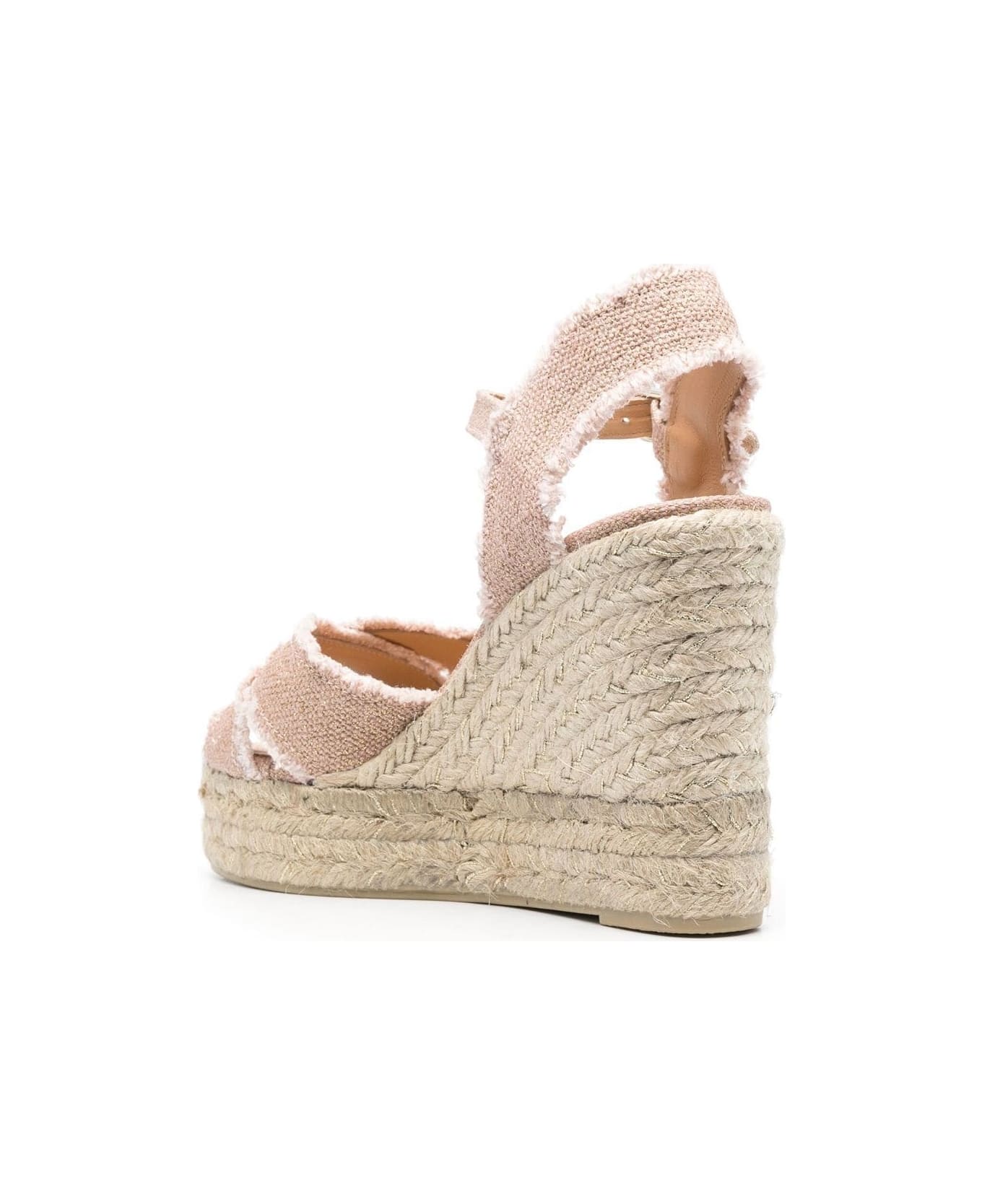 Castañer Bromelia Wedge Espadrille In Pink Linen With Gold Glitter - Rosa
