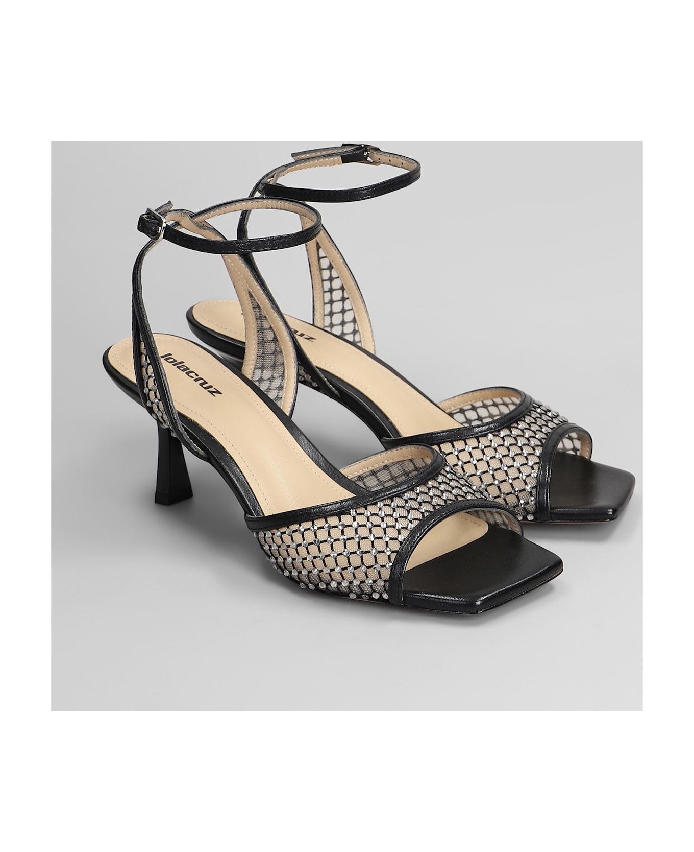 Lola Cruz Carmen 65 Sandals In Black Leather And Fabric - black