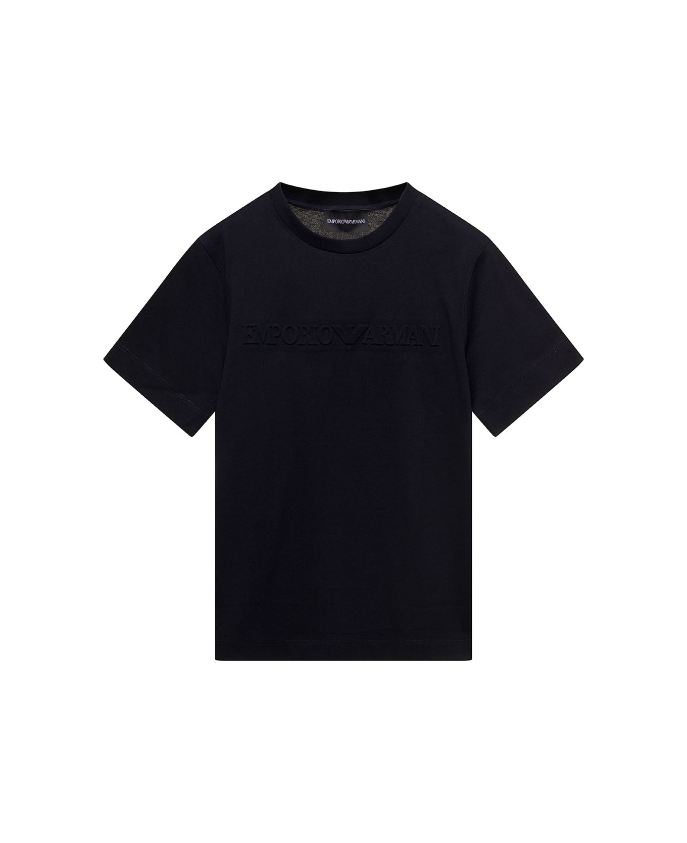 Emporio Armani Black T-shirt With Tonal Logo Print In Cotton Boy - Blu