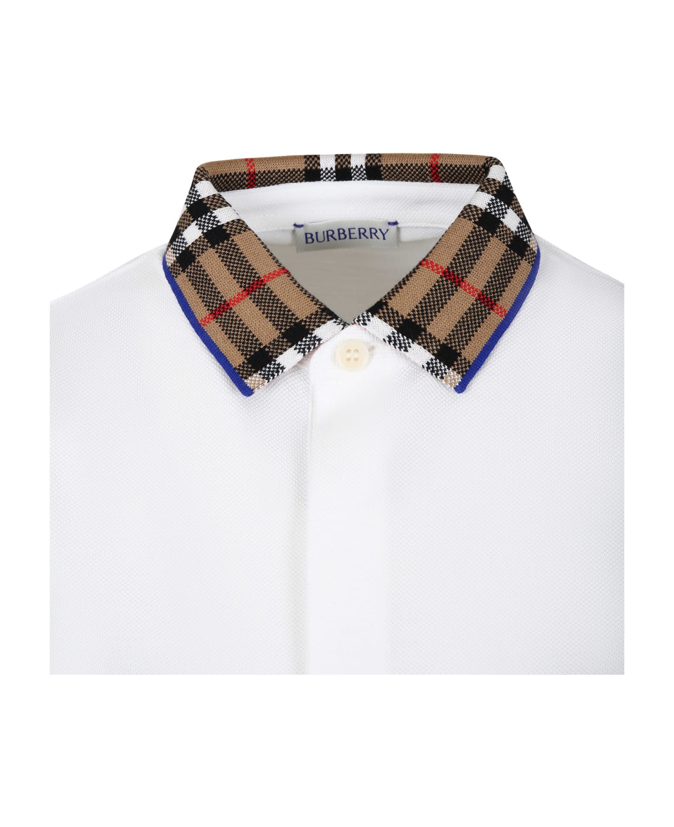 Burberry White Polo Shirt For Boy With Vintage Check On The Collar - White