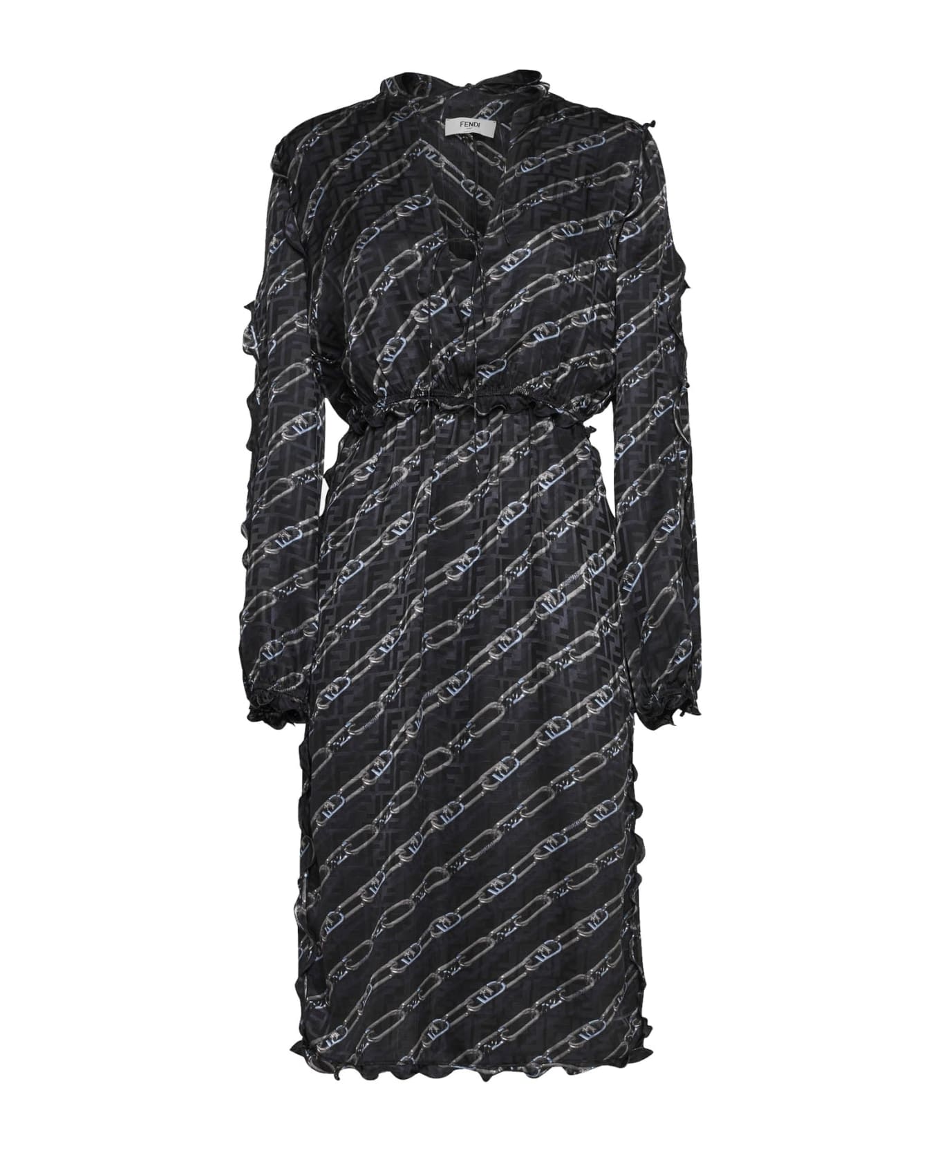 Fendi Printed Silk Midi Dress - Black