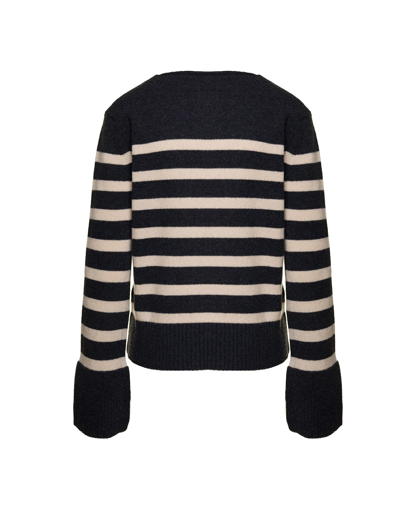 SEMICOUTURE Grey Striped Sweater With Wide Crewneck And Long Sleeves In Wool Woman - Grey