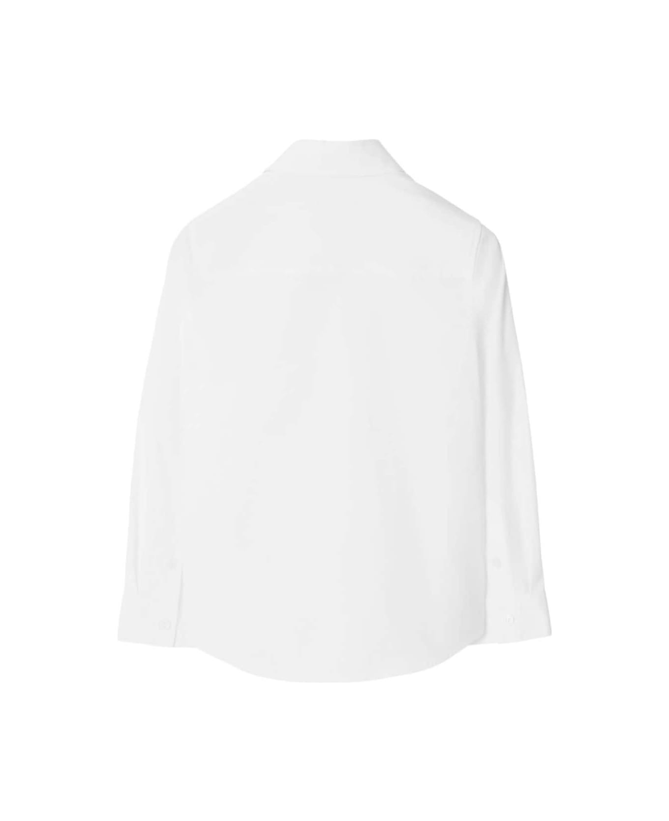 Burberry White Shirt With Classic Collar In Stretch Cotton Boy - White