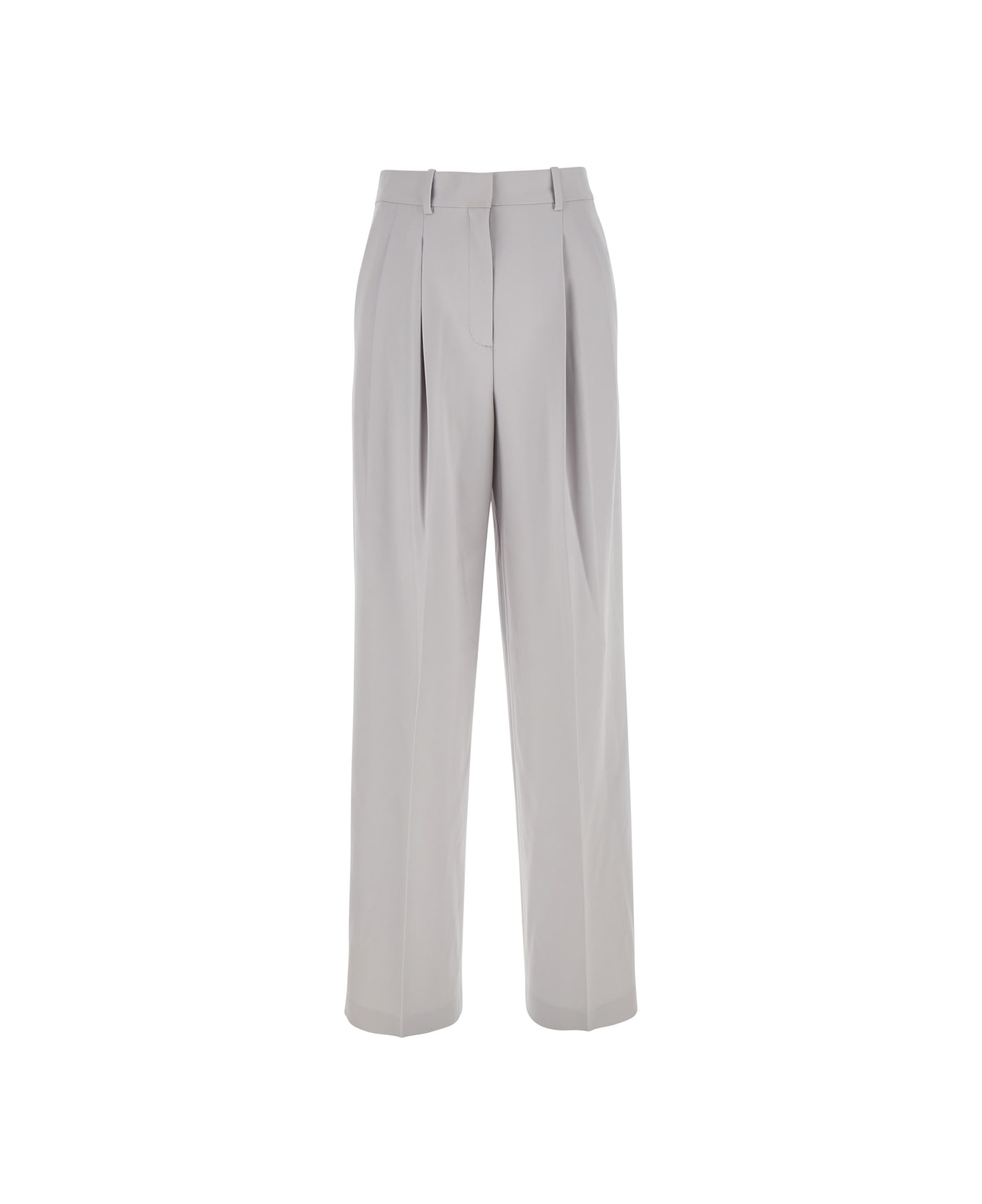 Theory Metallic Pants With High Waist And Front Pences In Tech Fabric Woman - GREY