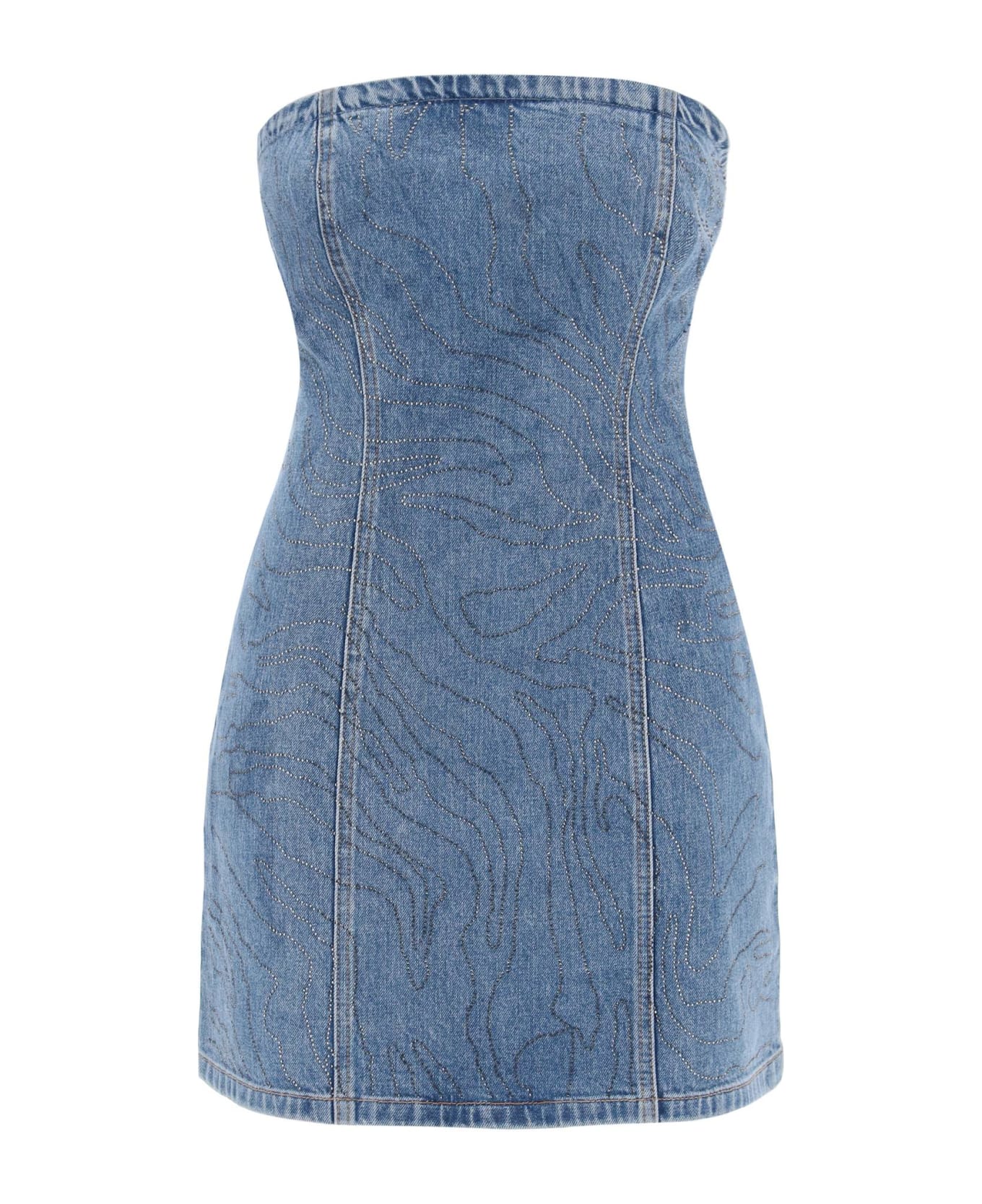 Rotate by Birger Christensen Denim Mini Dress With Rhin - Light blue denim (Blue)