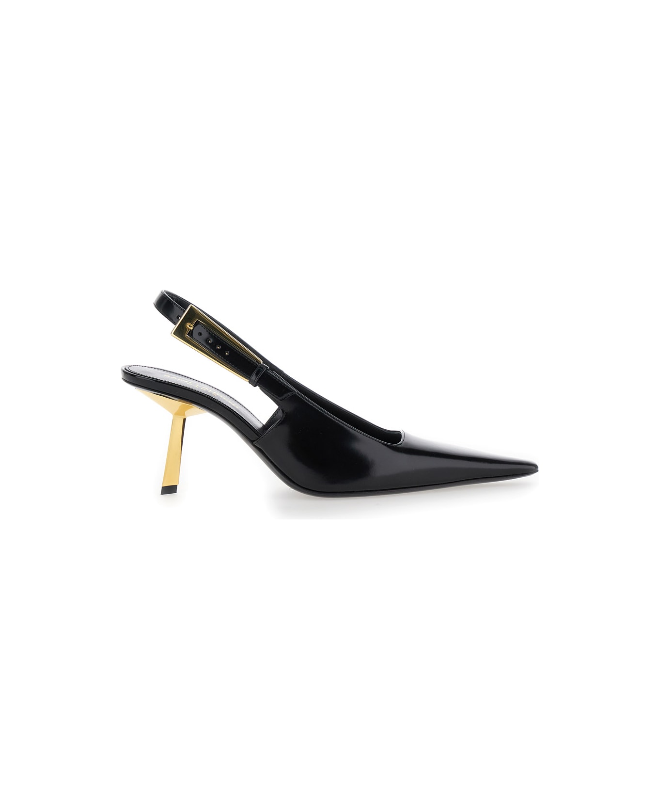 Saint Laurent Lee 75 Slingback Golden Heel Cuir Vernis Gloss - Black