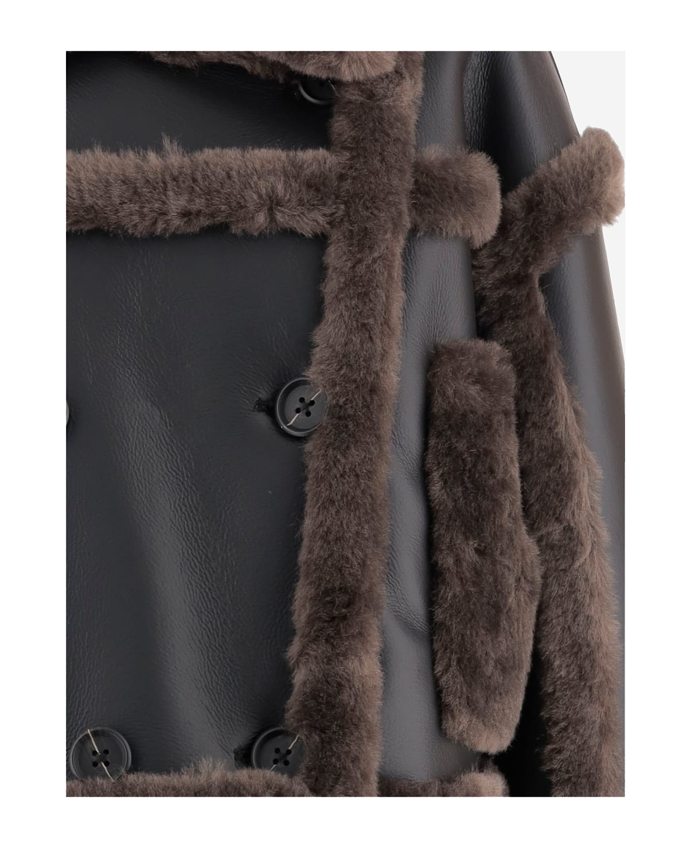 STAND STUDIO Kristy Synthetic Leather Jacket With Fur Details - Black