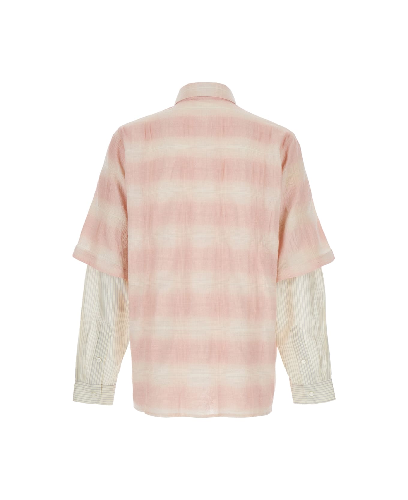 AMIRI Pink And White Shirt With Double-layer Sleeves In Cotton Blend Man - Pink